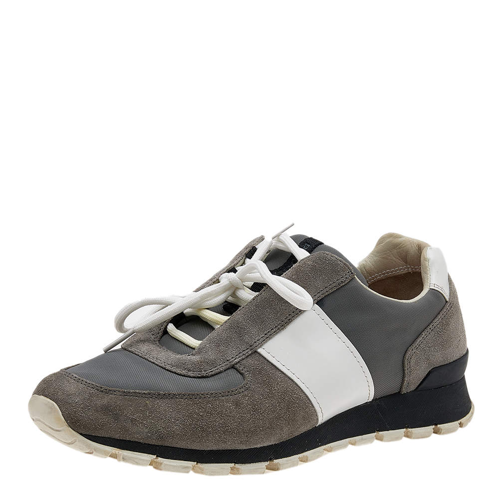 Pre Owned Prada Sport Grey/White Suede and Nylon Low Top Sneakers Size 39