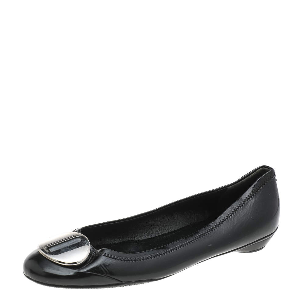 مملوكة مسبقًا حذاء باليرينا فلات برادا سبورت جلد لامع أسود مقاس 39 