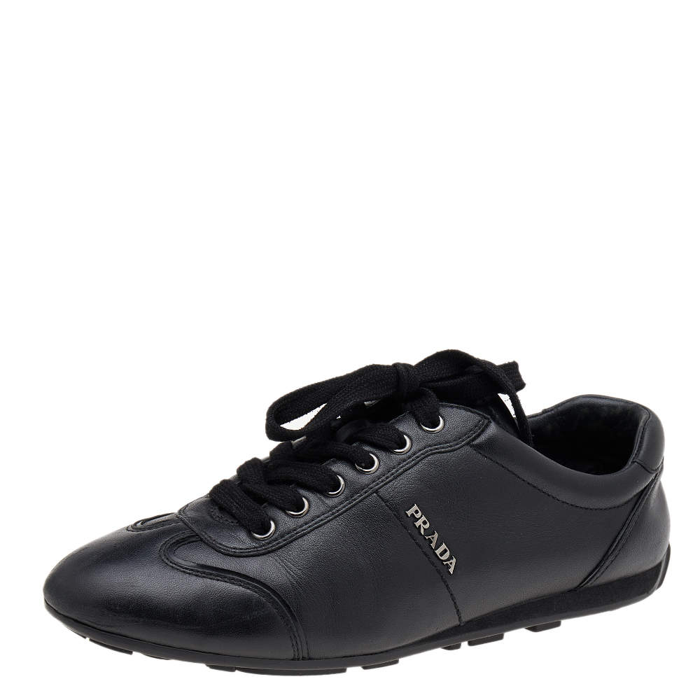 Pre Owned Prada Sport Black Leather Low Top Sneakers Size 37