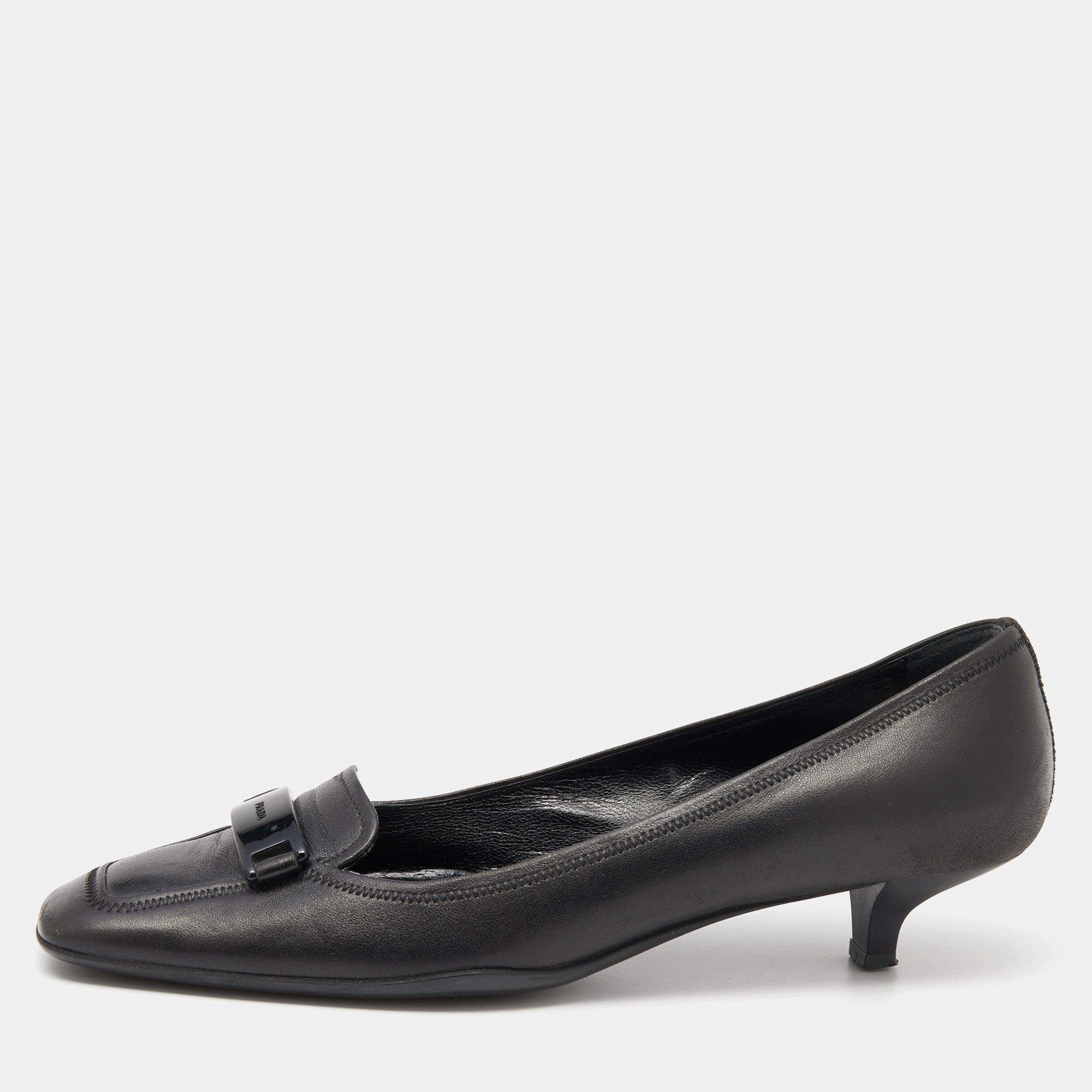 Pre Owned Prada Sport Black Leather Loafer Pumps Size 37