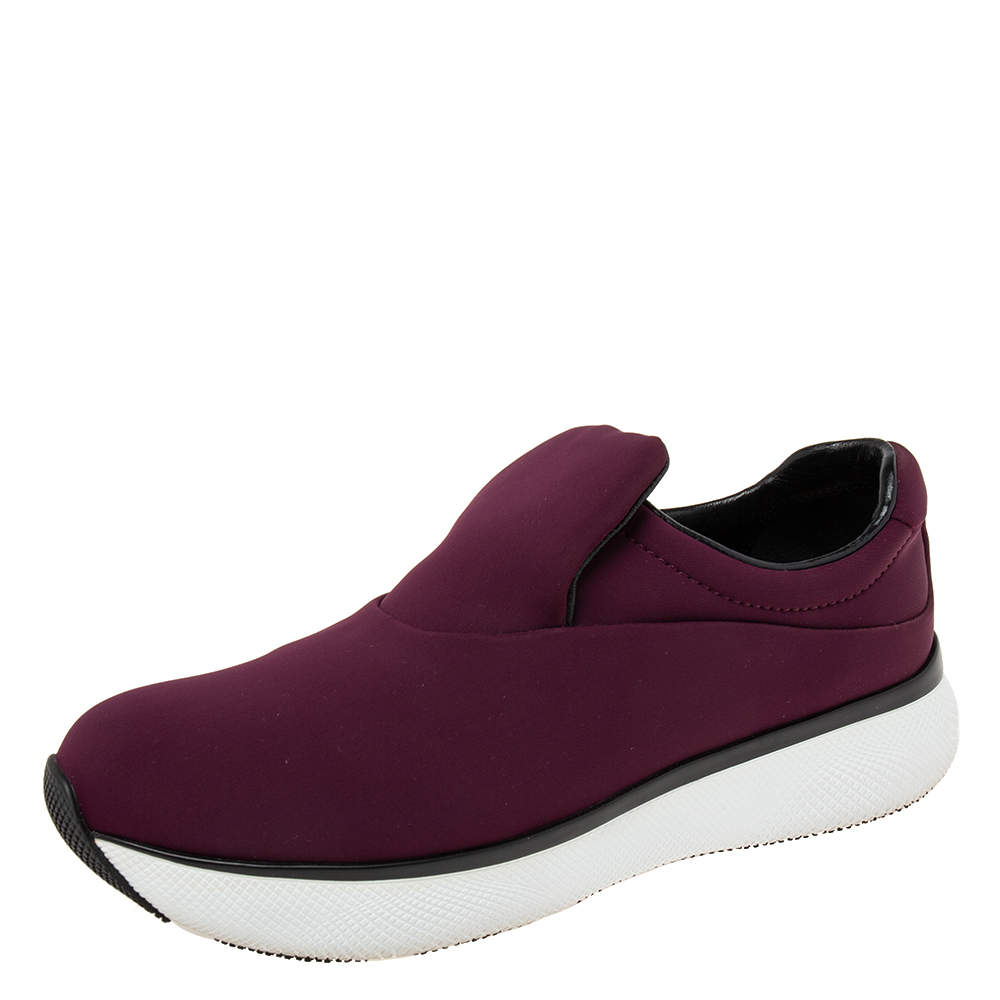 Pre Owned Prada Sport Burgundy Nylon Slip On Sneakers Size 37.5