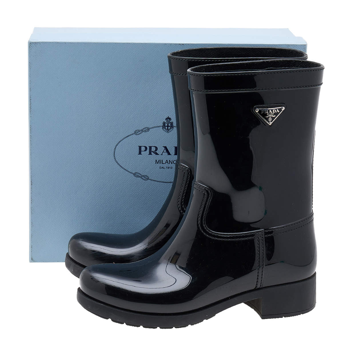 Prada Black Rubber Rain Boots Size 9.5/40 - Yoogi's Closet