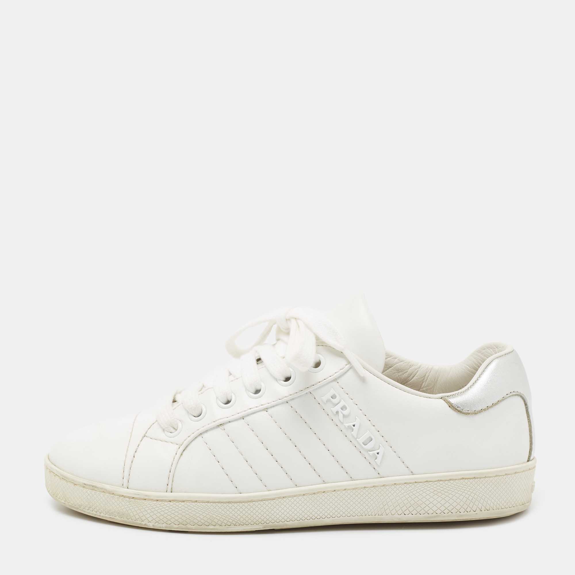 Prada Sport White Leather Low-Top Sneakers Size 36