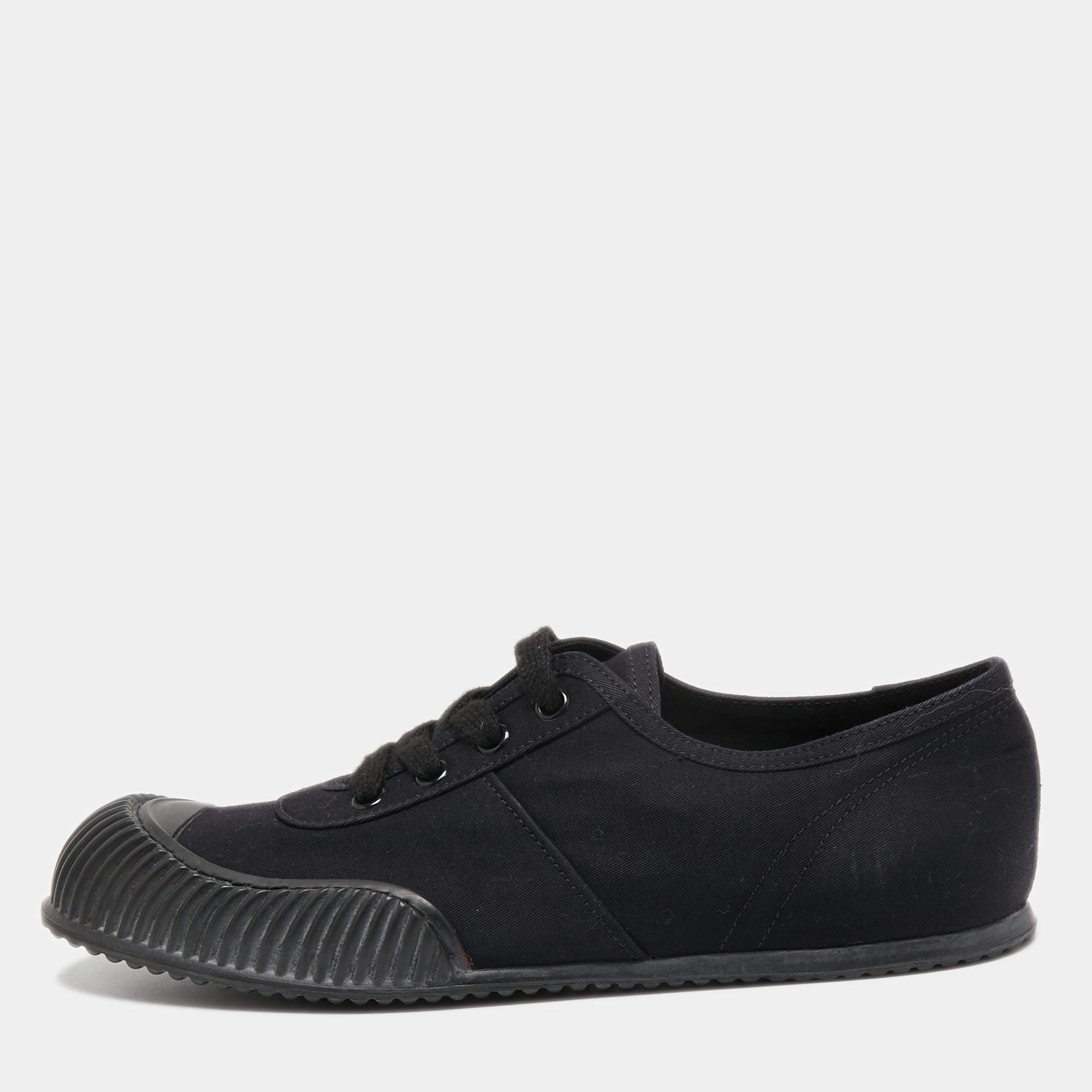 Prada Sport Black Canvas and Rubber Low Top Sneakers Size 37.5