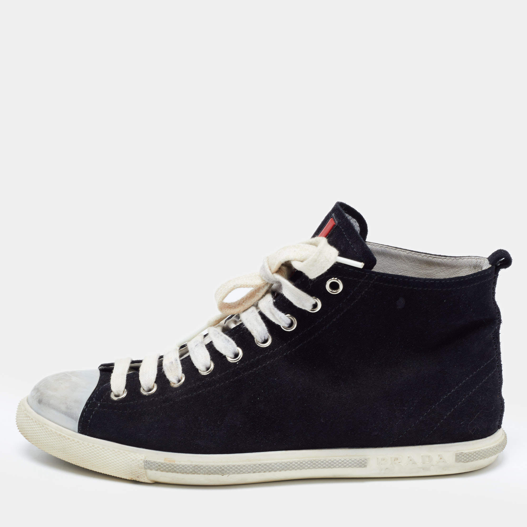 Pre Owned Prada Black Suede High Top Sneakers Size 39