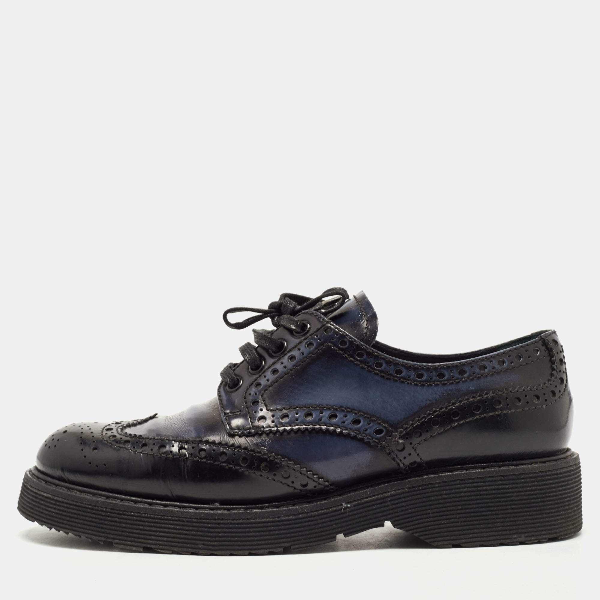 Pre Owned Prada Sport Black/Blue Leather Brogue Derby Size 37.5