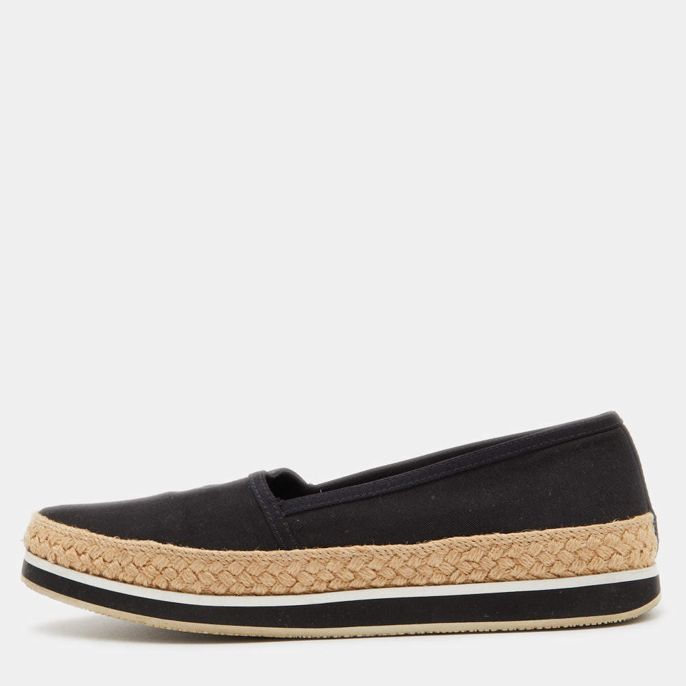 Prada Sport Black Canvas Espadrille Loafers Size 38.5