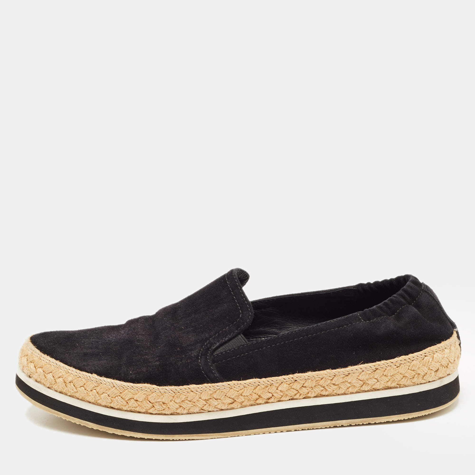 Pre Owned Prada Sport Black Suede Espadrille Sneakers Size 39