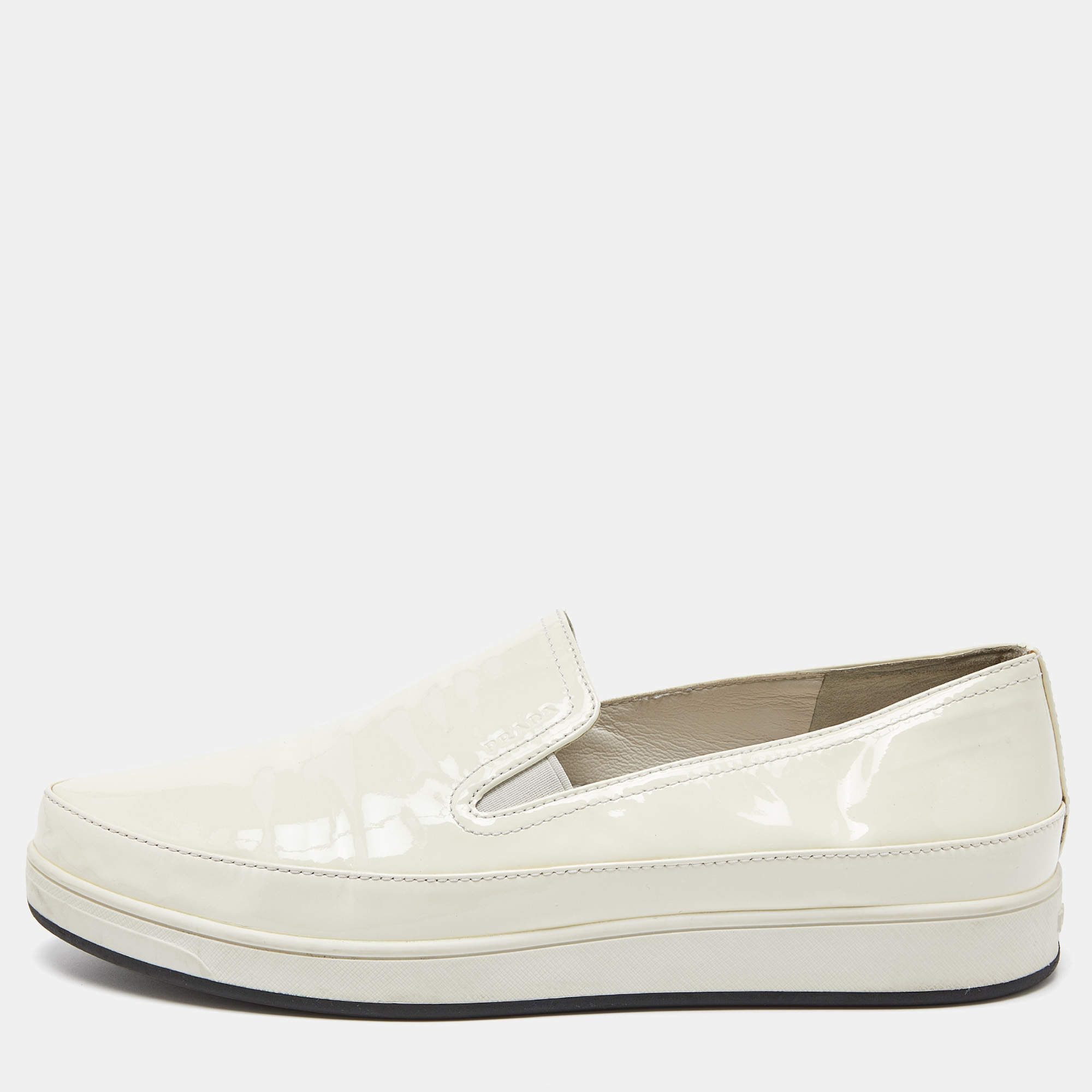 Pre Owned Prada Sport Off White Patent Leather Slip On Sneakers Size 39