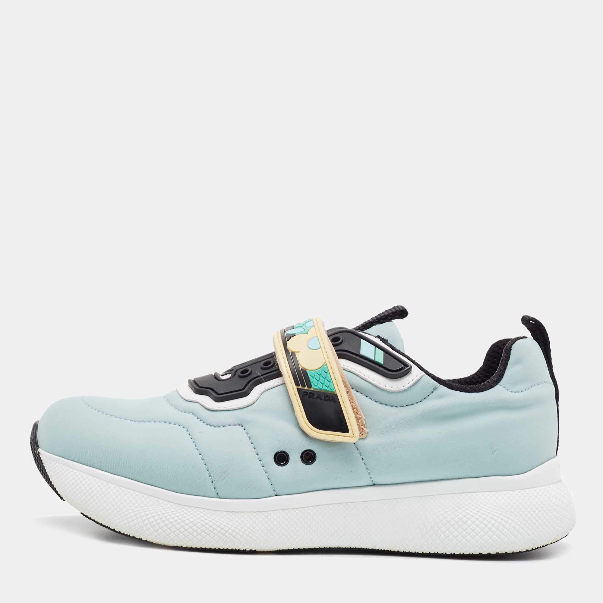 Prada Sport Blue Nylon Velcro Low Top Sneakers Size 37.5