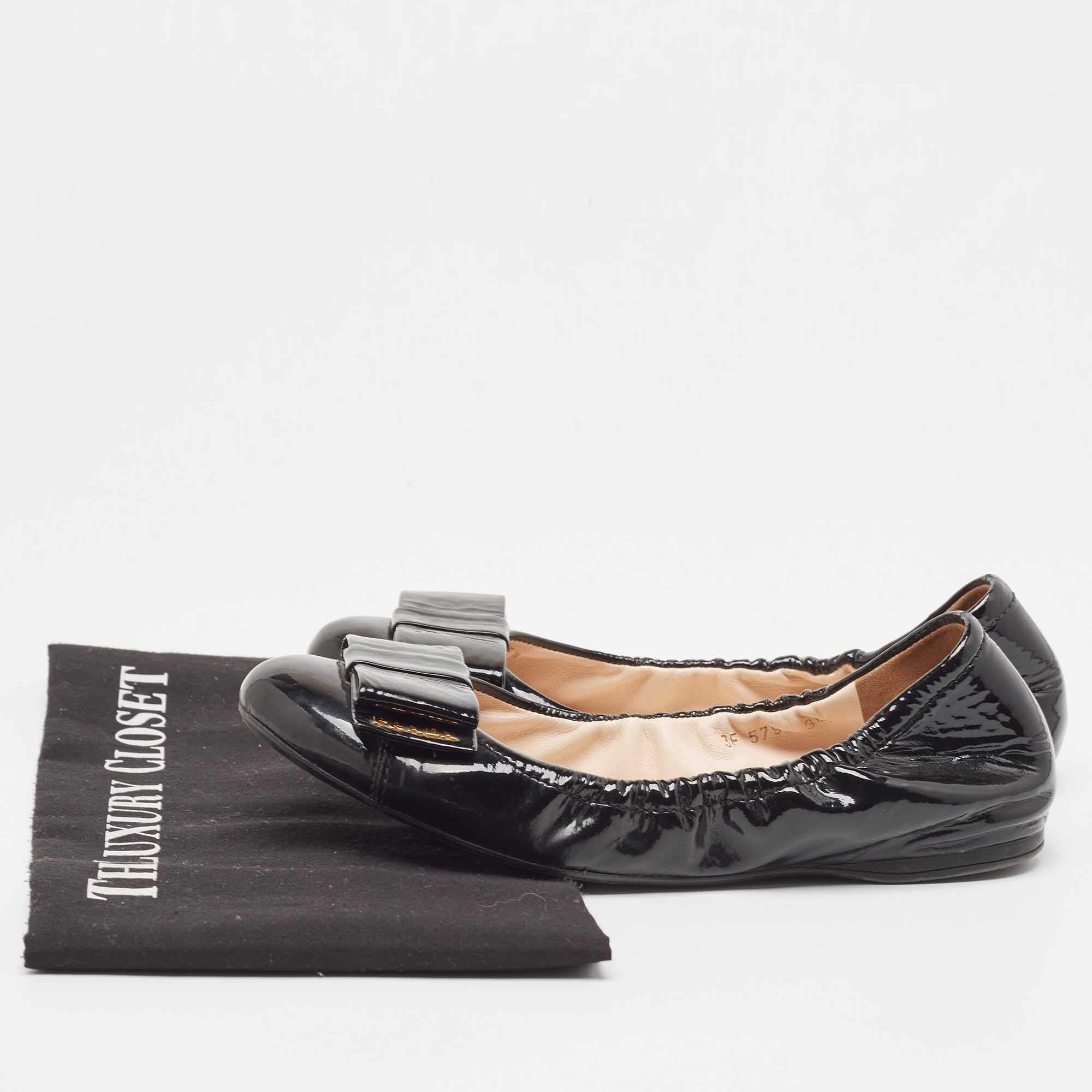Prada Sport Black Patent Leather Lace Up Ballet Flats Size