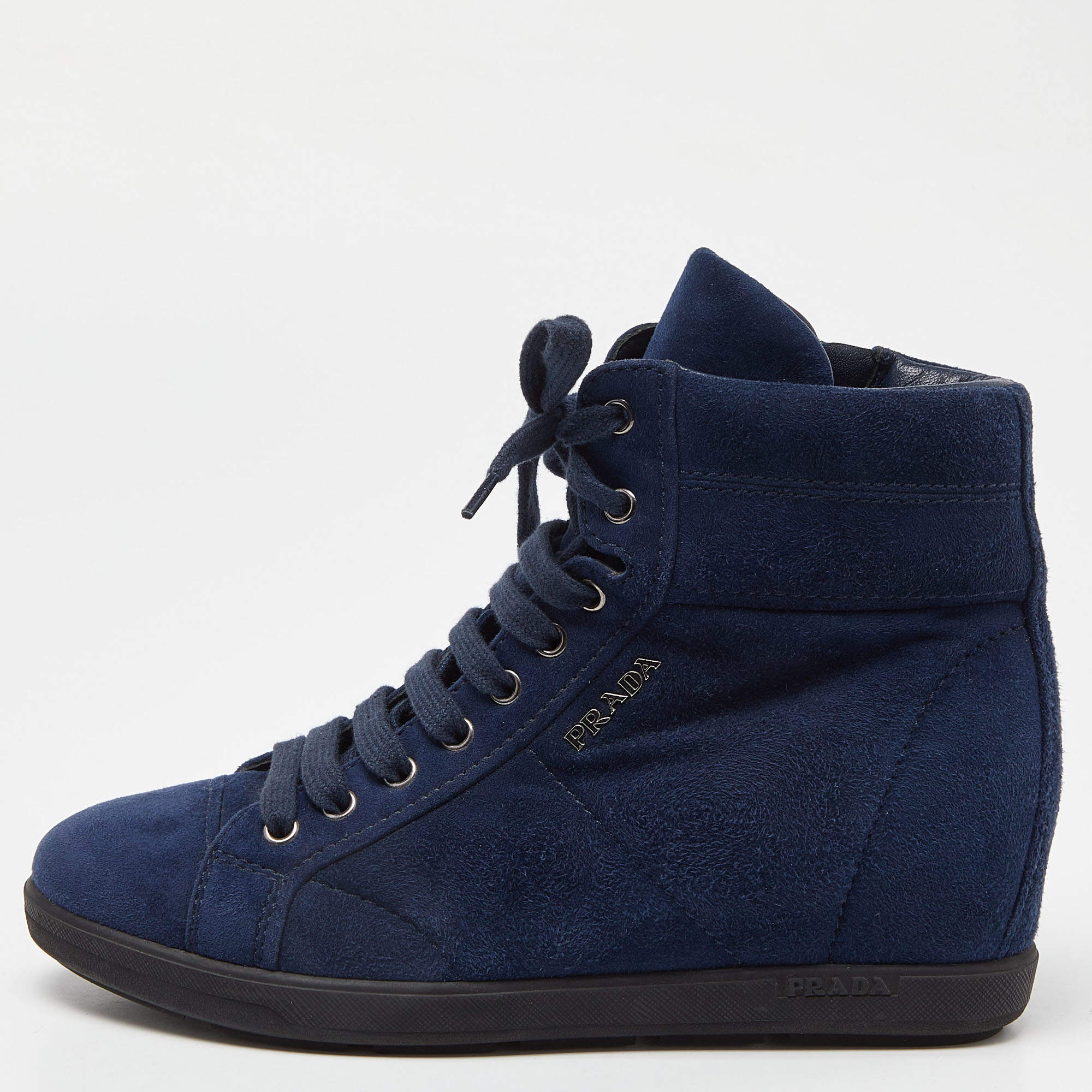 Prada Sport Blue Suede Wedge Sneakers Size 36