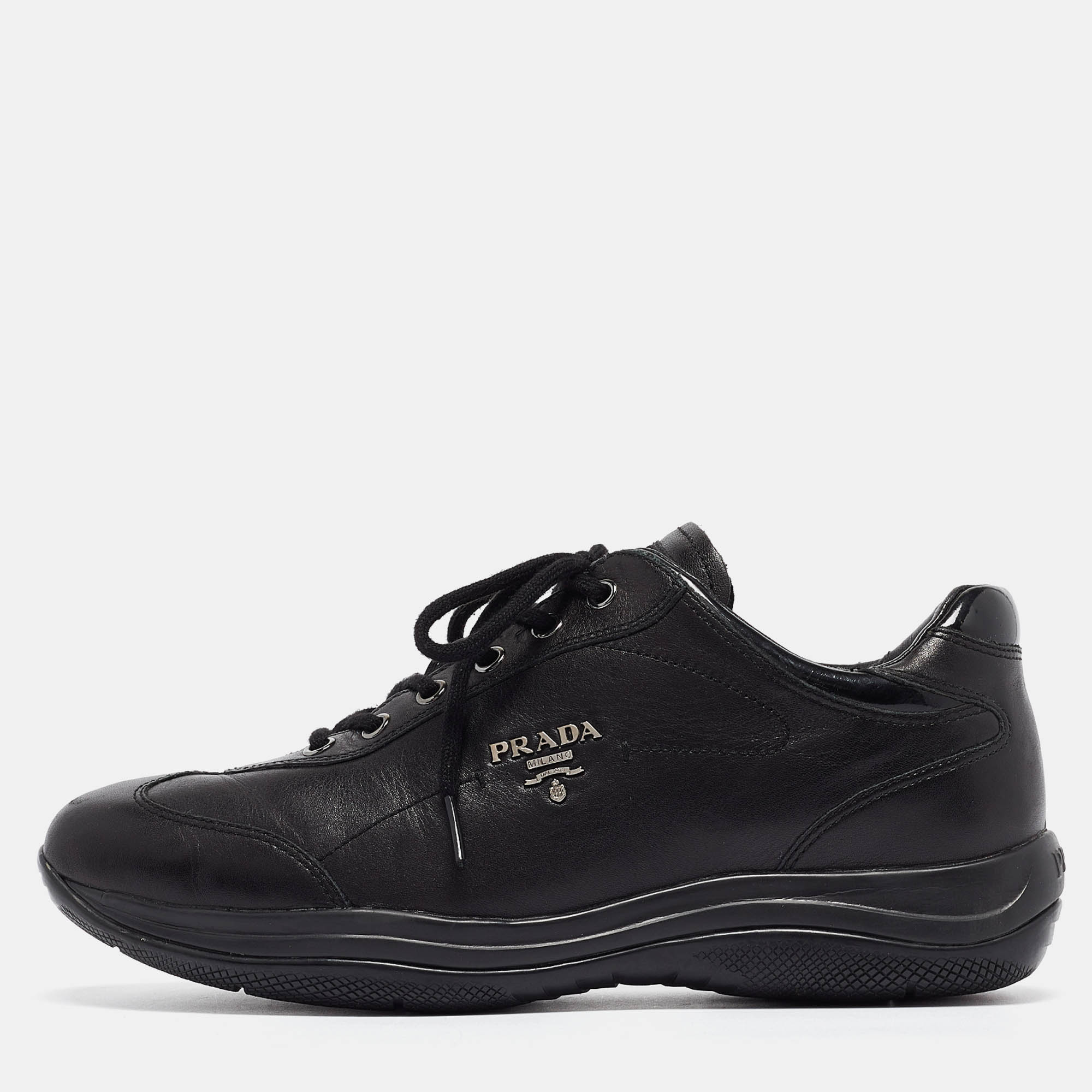 Prada Sport Black Leather Low Top Sneakers Size 39