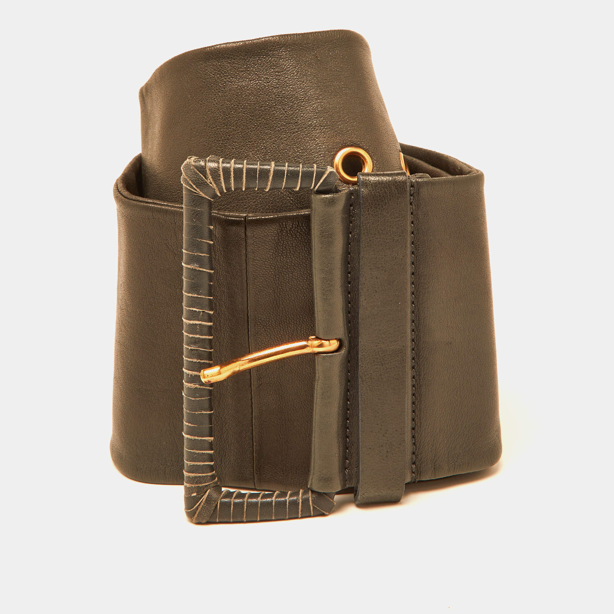 Prada Grey Leather Wide Waist Belt 80CM