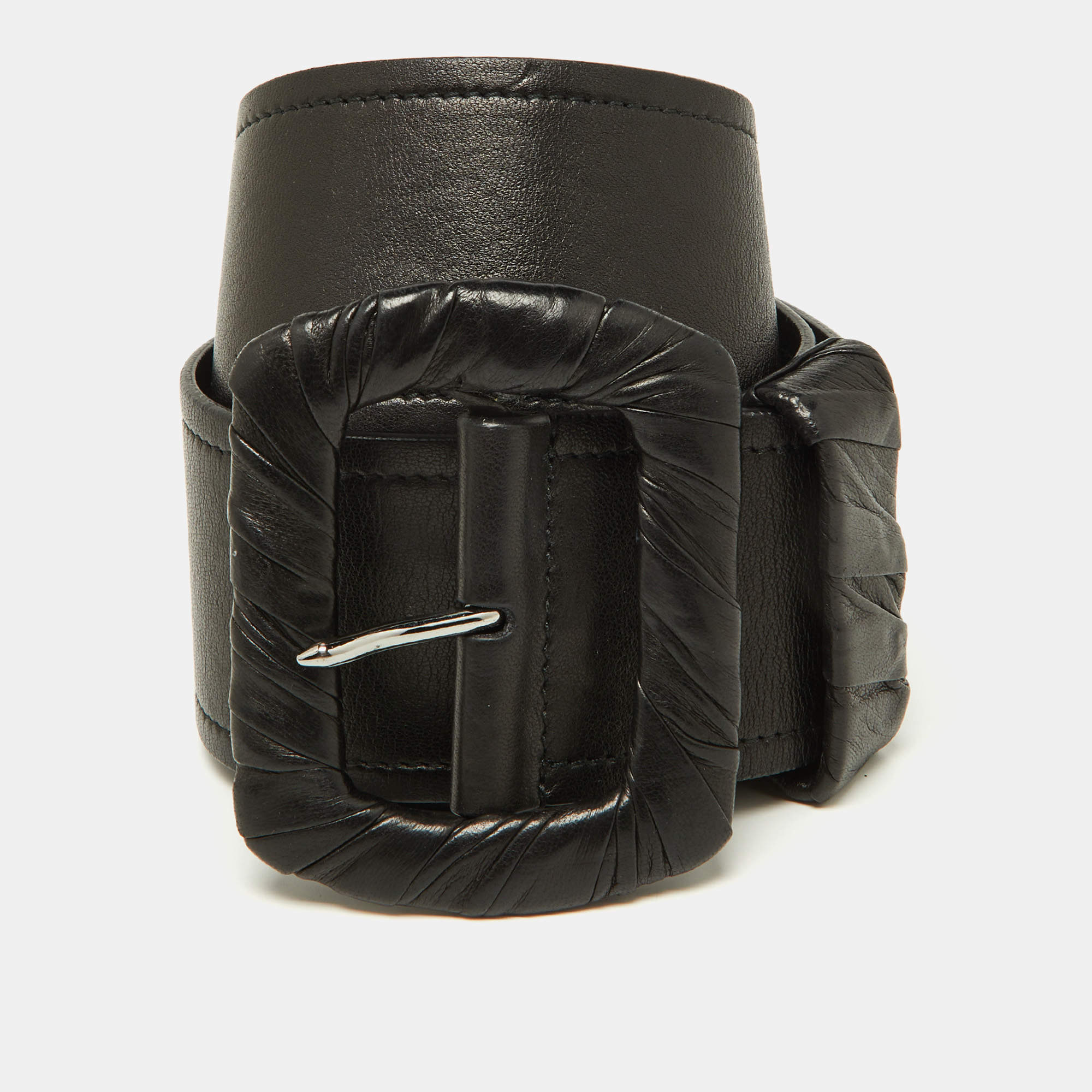 Prada Black Leather Wide Waist Belt 80CM