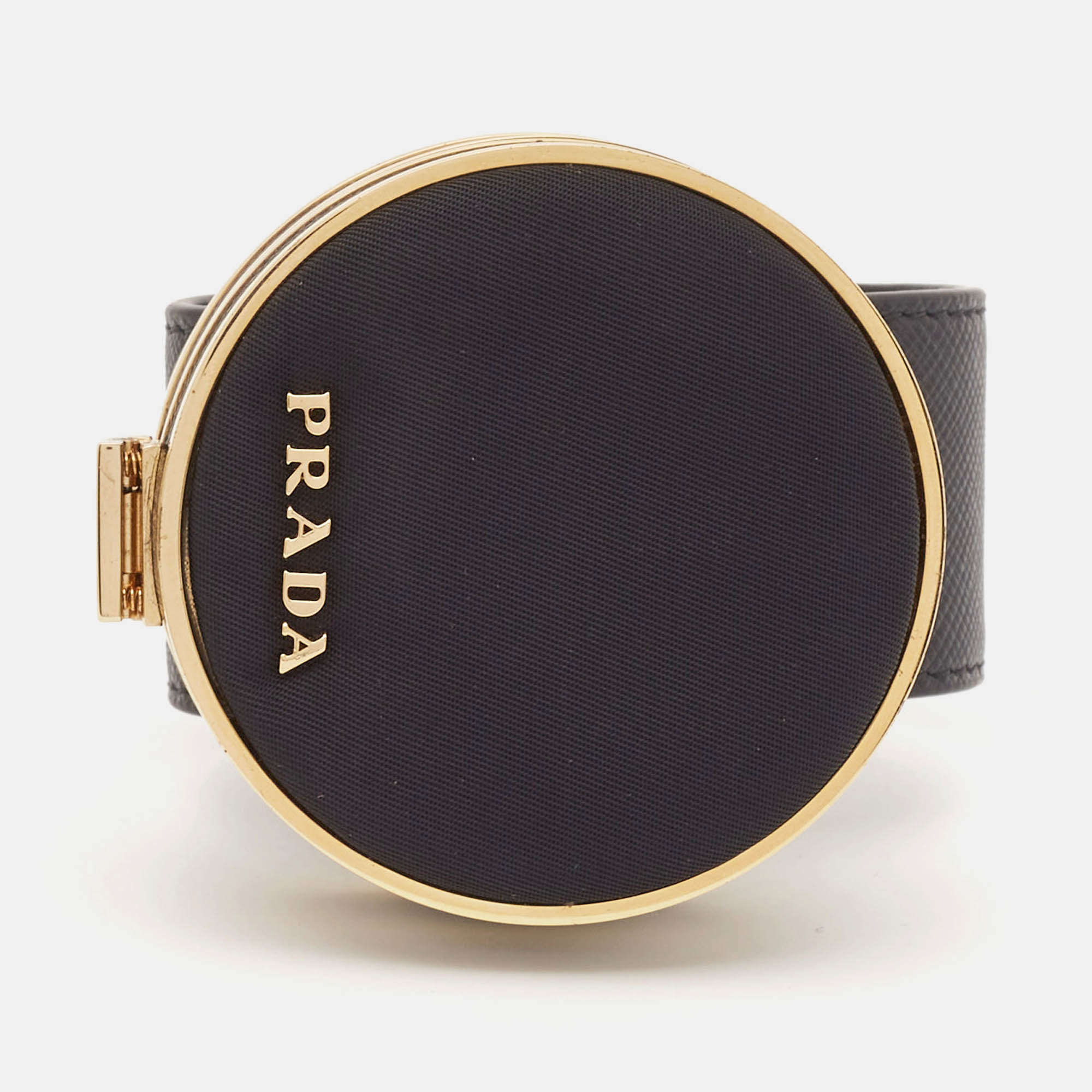 Prada Saffiano Leather Fabric Gold Tone Vanity Bracelet Prada TLC