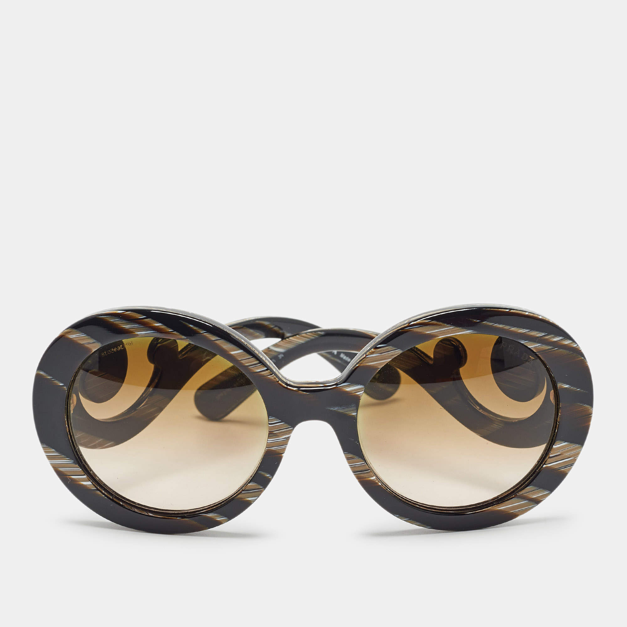 Prada Brown Gradient SPR27N Printed Frame Baroque Round Sunglasses