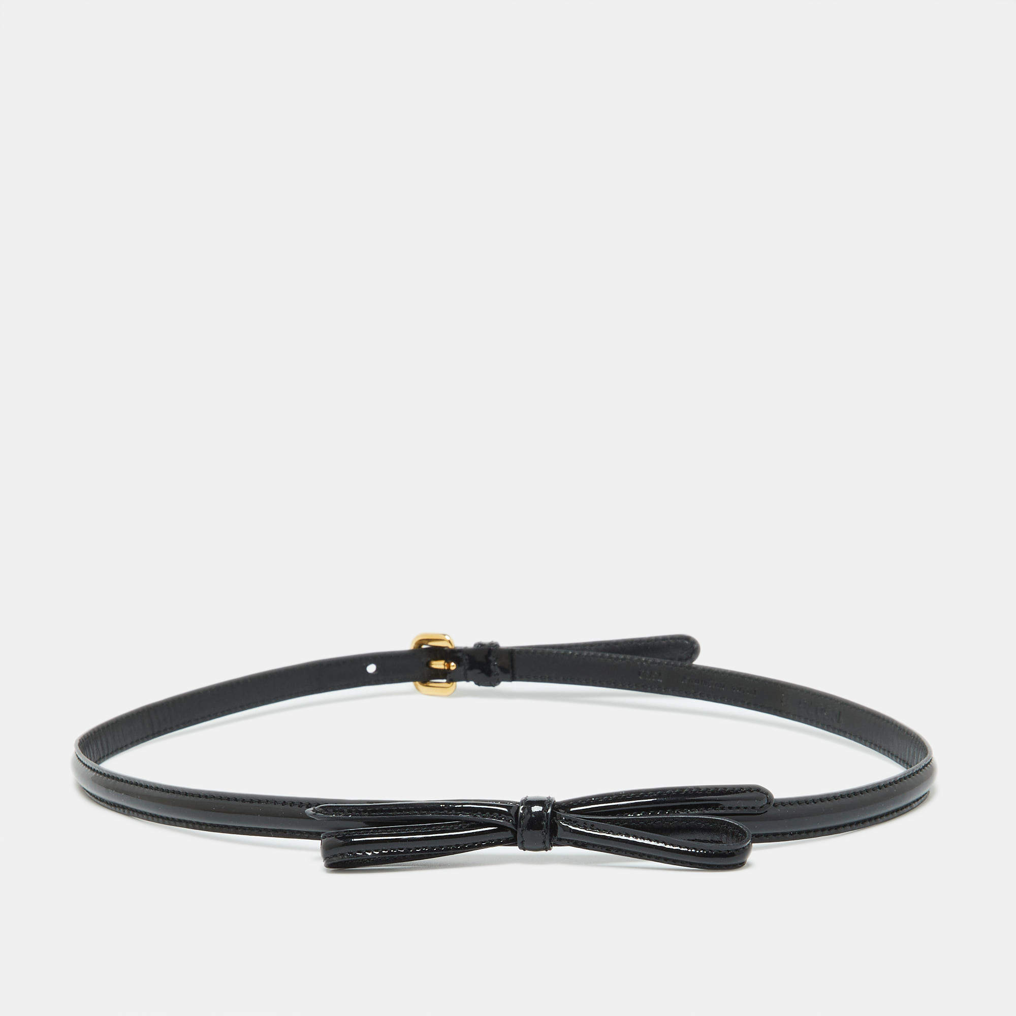 Prada Black Patent Leather Bow Skinny Waist Belt 75CM