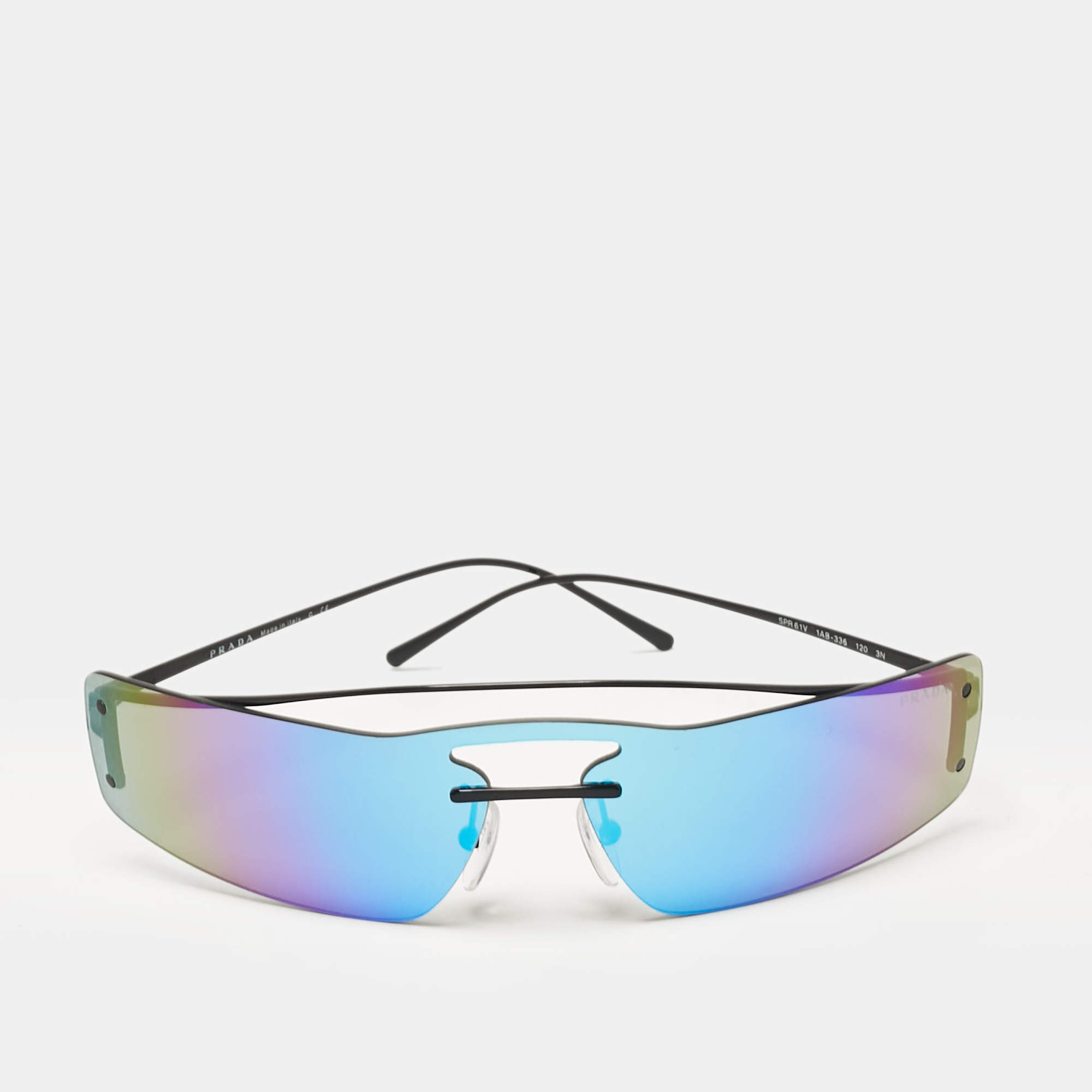 Prada Iridescent Blue/Black Tone SPR61V Rectangular Shield Sunglasses