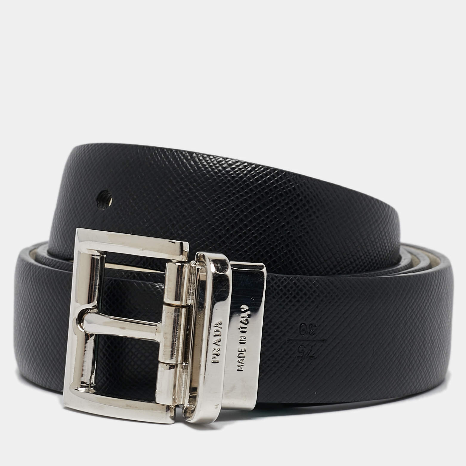Prada Black/White Leather Reversible Buckle Belt 75CM