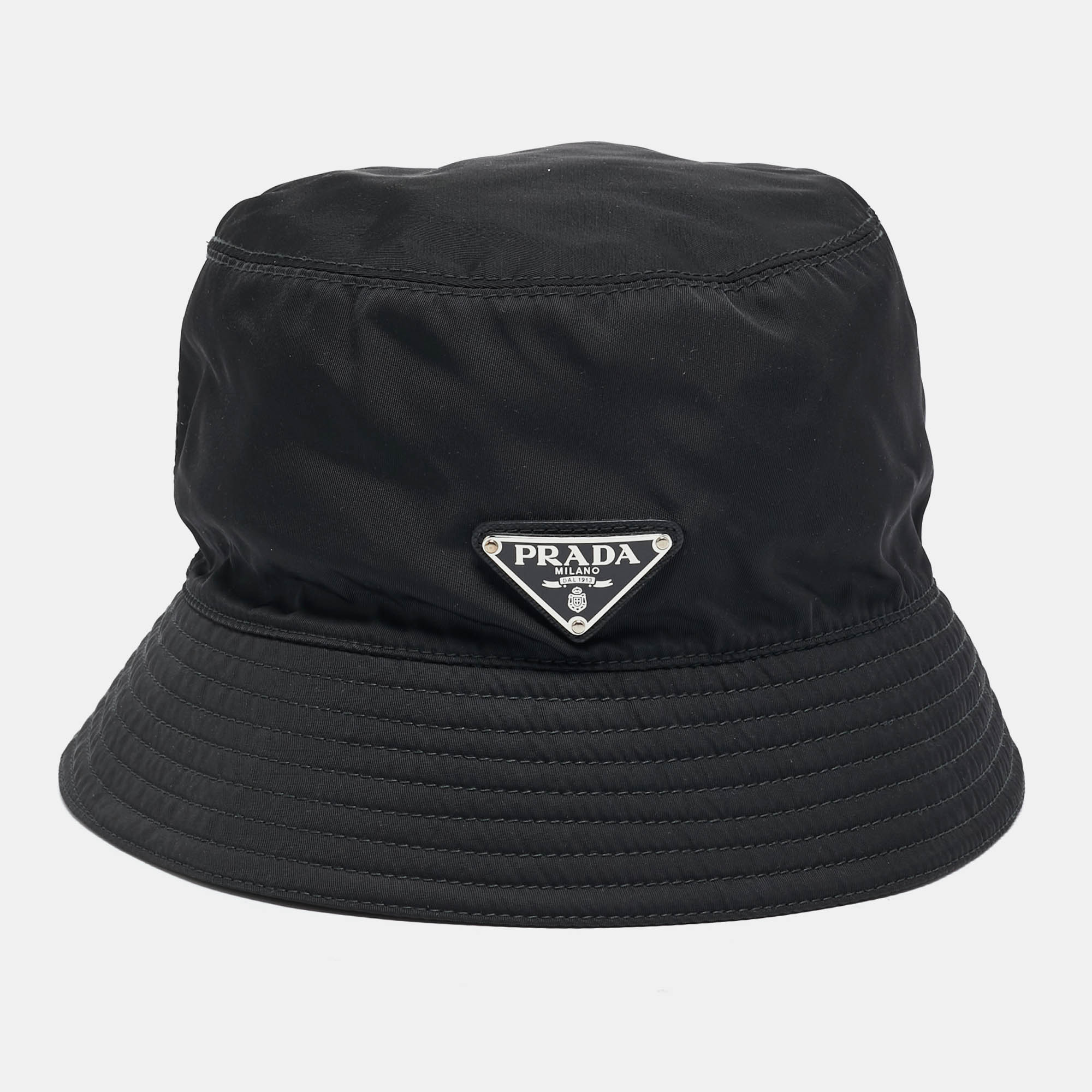 Prada Black Logo Applique Re-Nylon Bucket Hat L