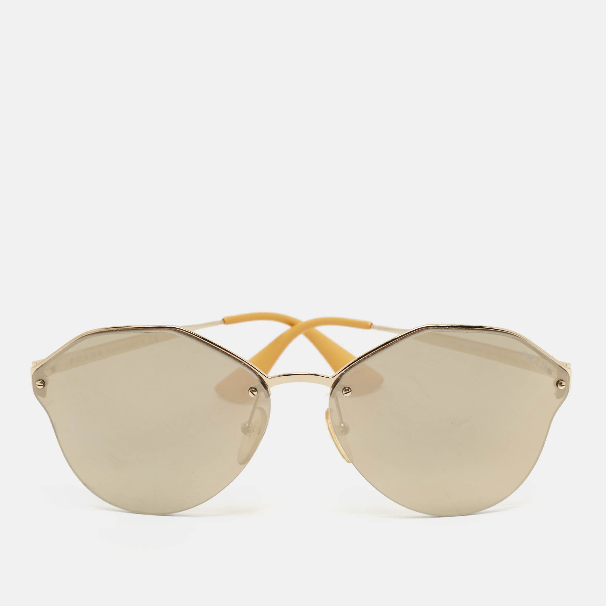 Prada Gold Mirrored SPR64T Geometric Sunglasses