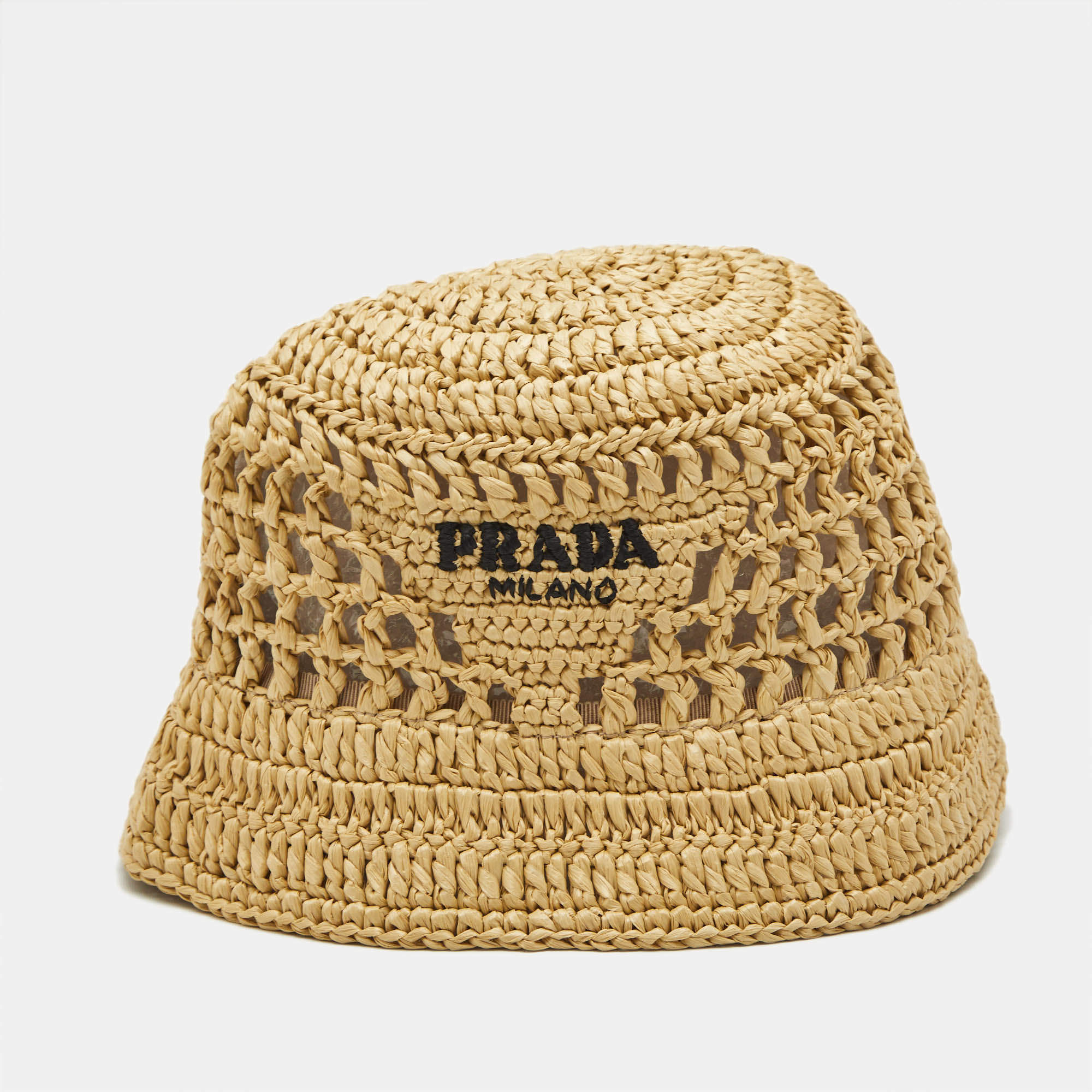 Prada Beige Crochet Bucket Hat M