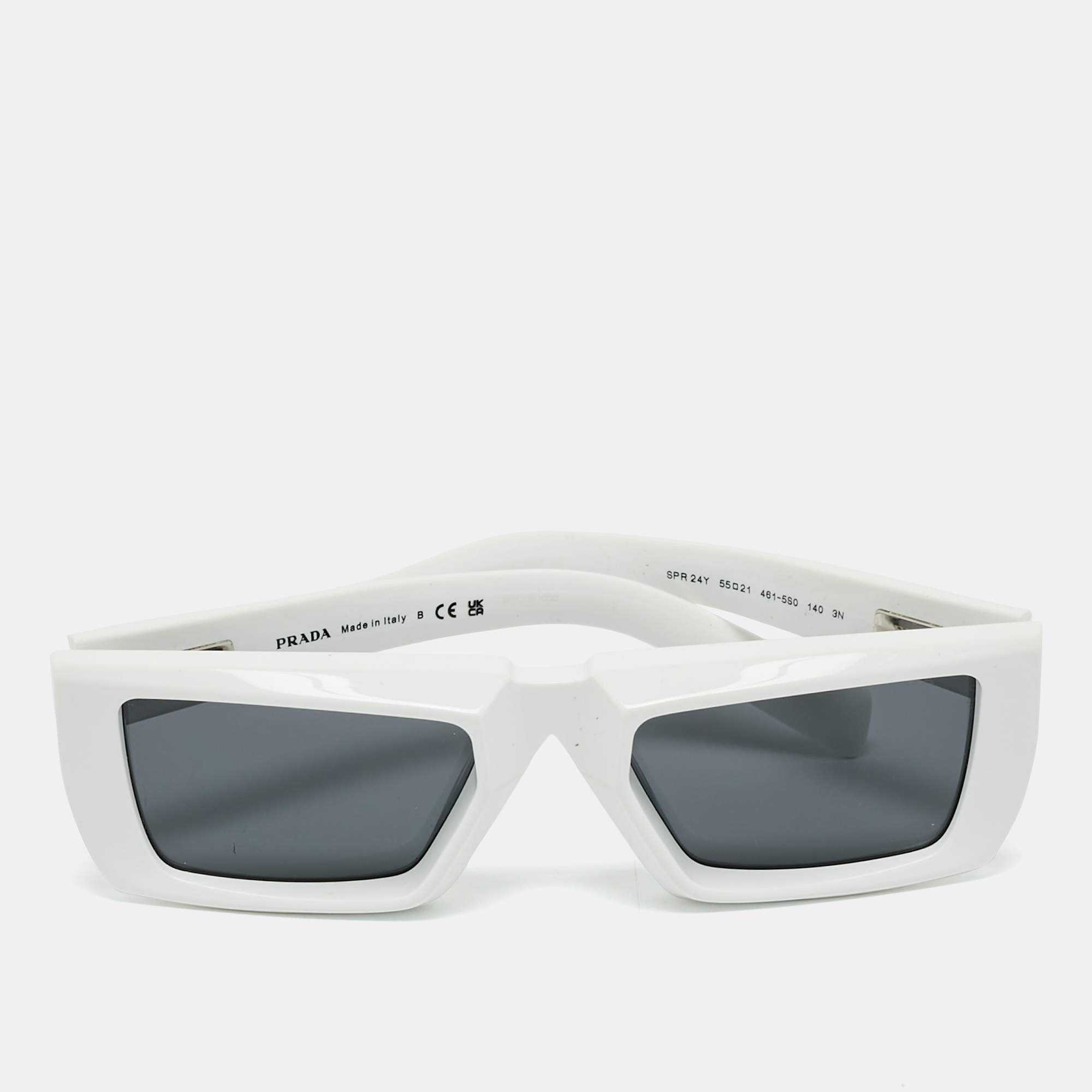 مملوكة مسبقًا Prada White/Grey SPR24Y Frame Rectangular Sunglasses