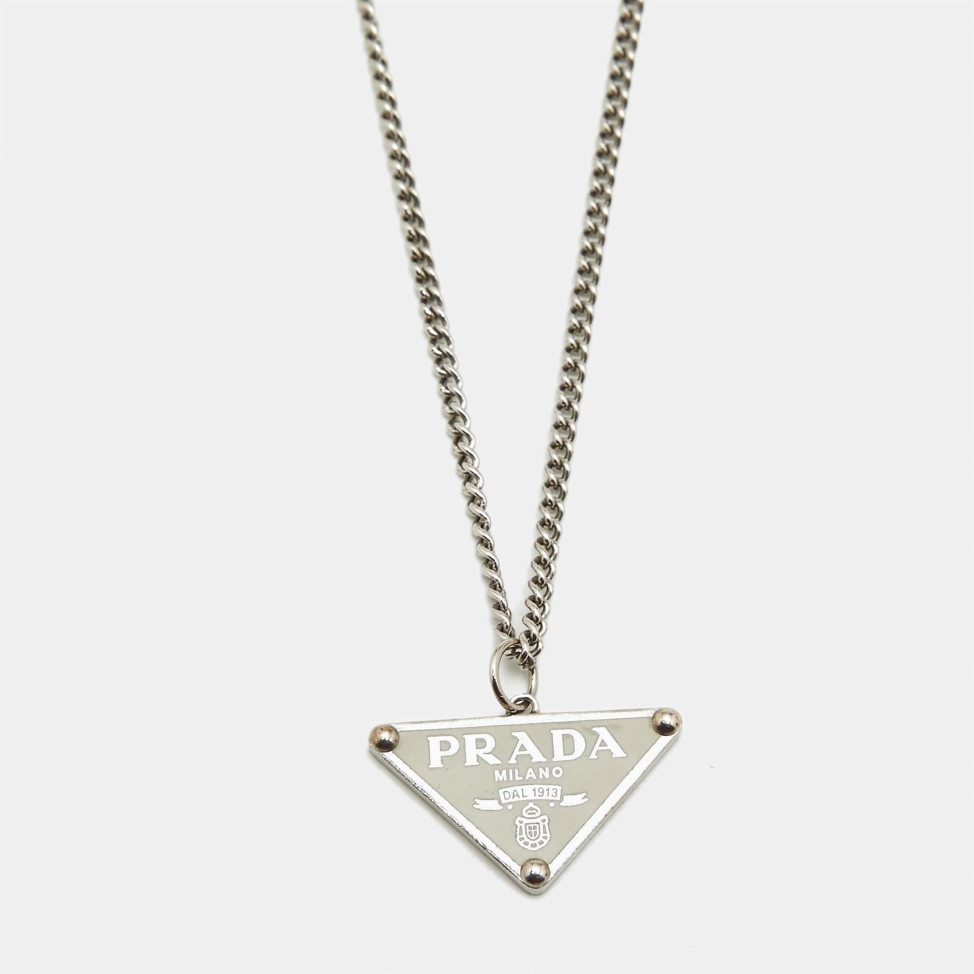 Pre Owned Prada Symbole Enamel Sterling Silver Pendant Necklace