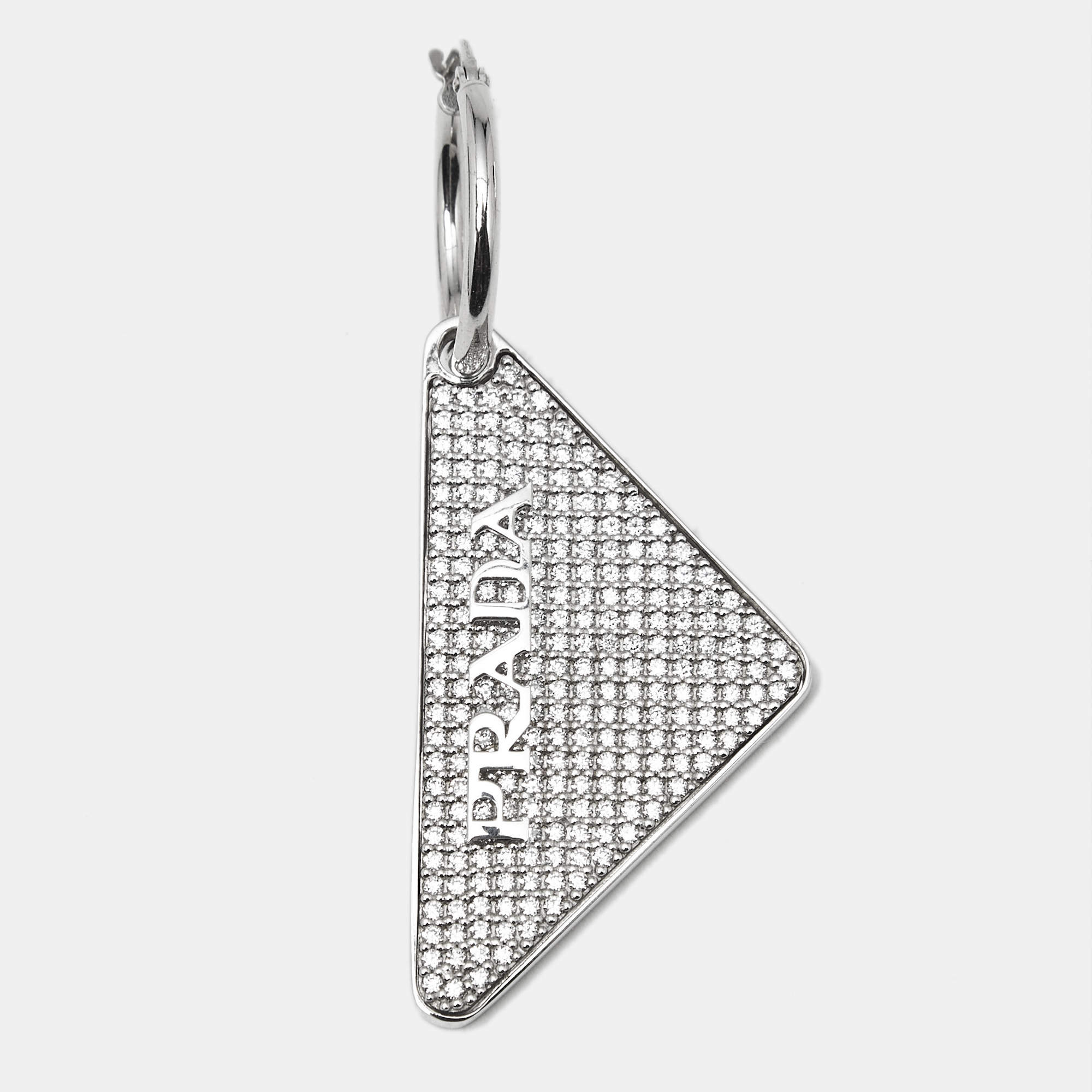 Pre Owned Prada Logo Symbole Crystals Sterling Silver Single Earring