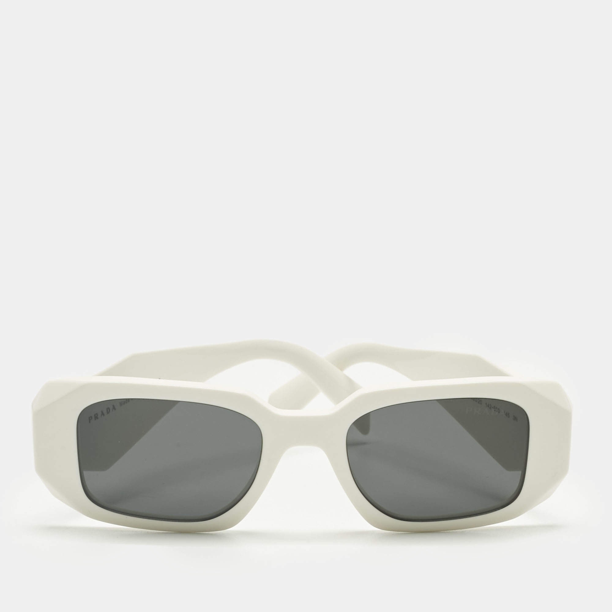 Pre Owned Prada White/Black SPR 17W  Symbole Rectangle Sunglasses
