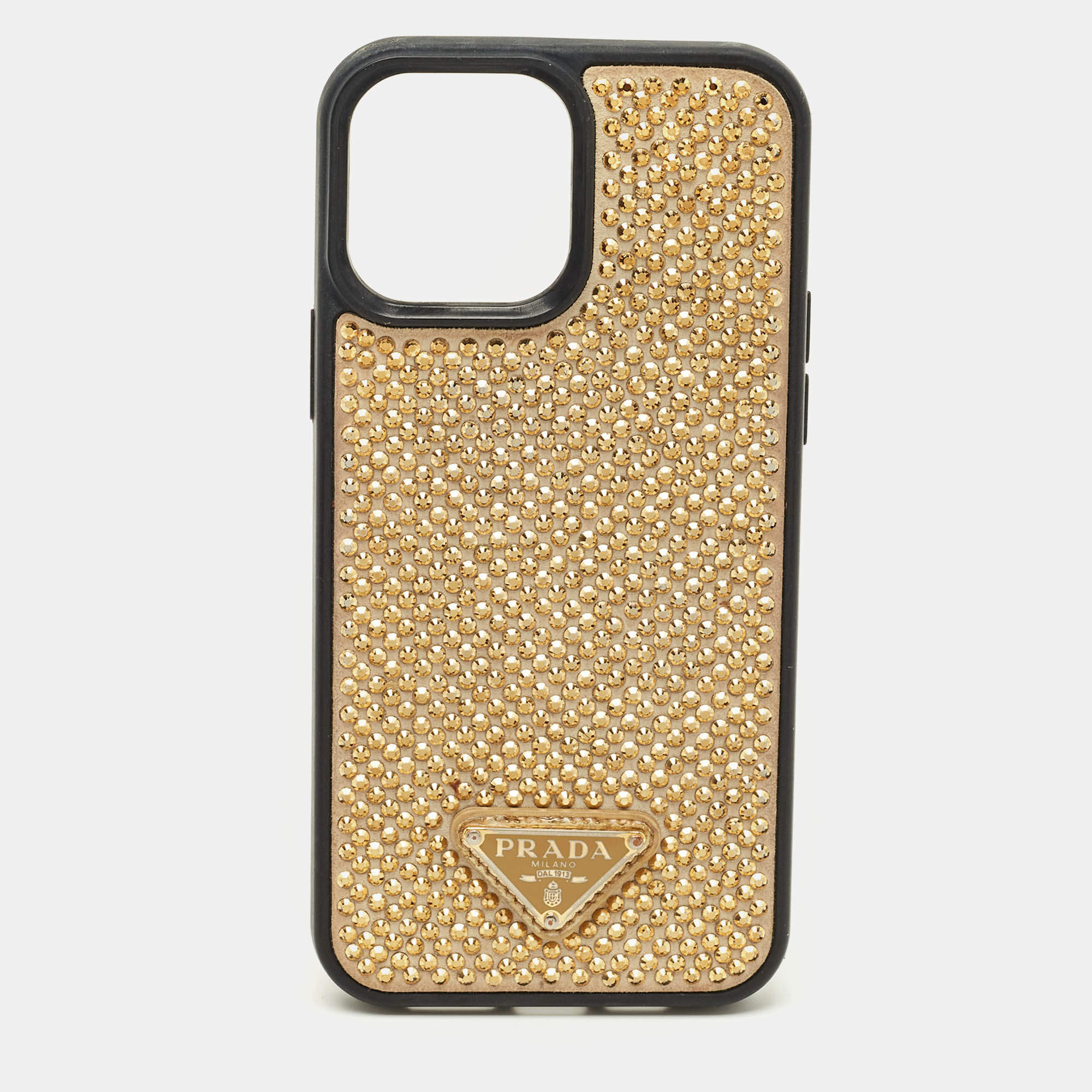 مملوكة مسبقًا Prada Black/Gold Crystal Embellished iPhone 13 Pro Max Case