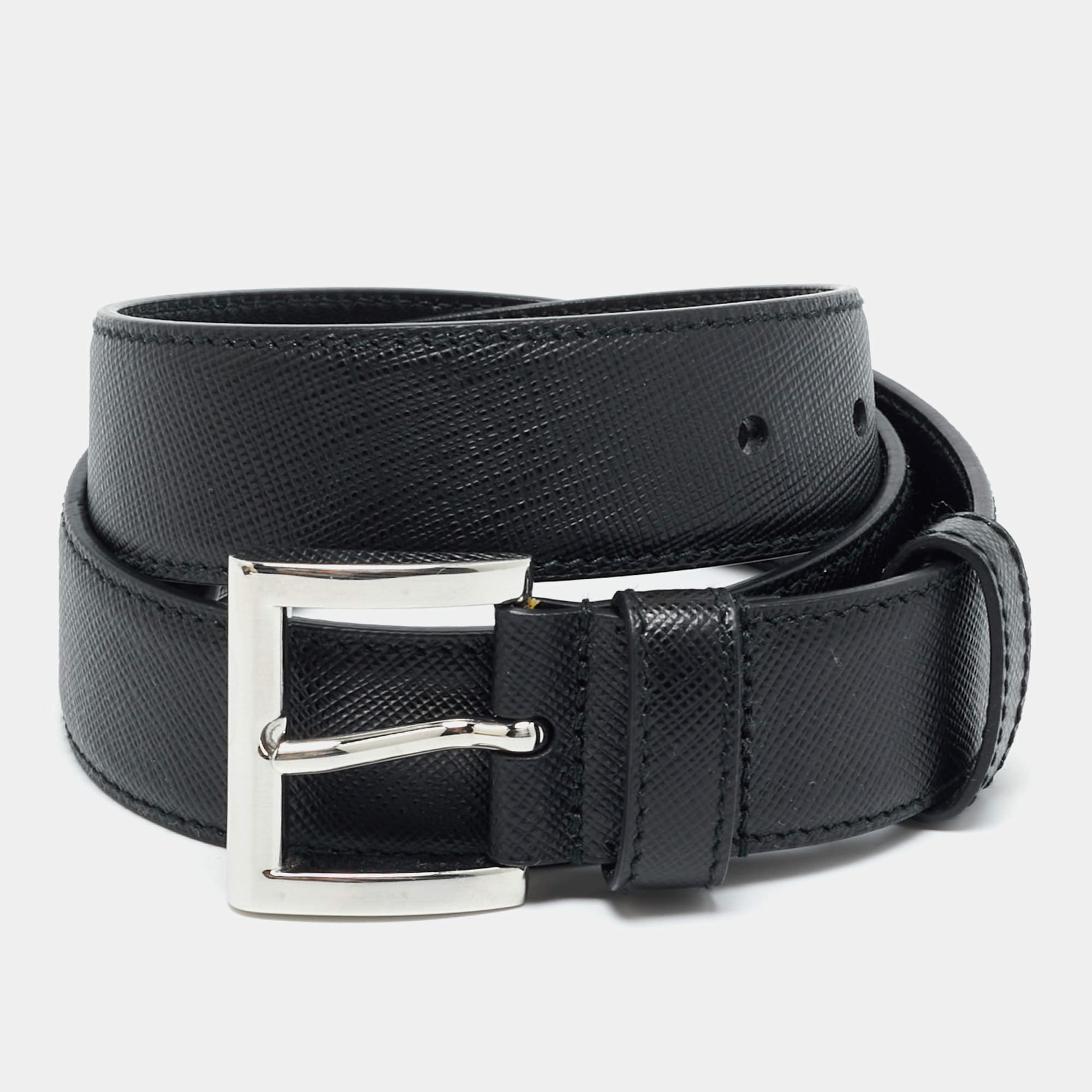 Pre Owned Prada Buckle 75CM Belt Black Leather