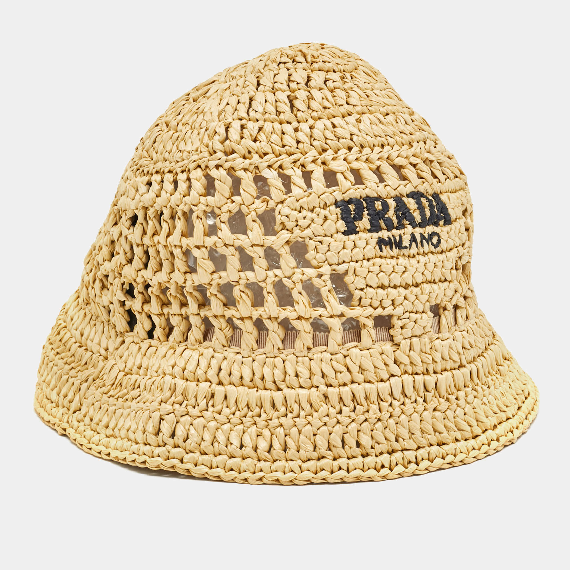 Pre Owned Prada Beige Raffia Bucket Hat M