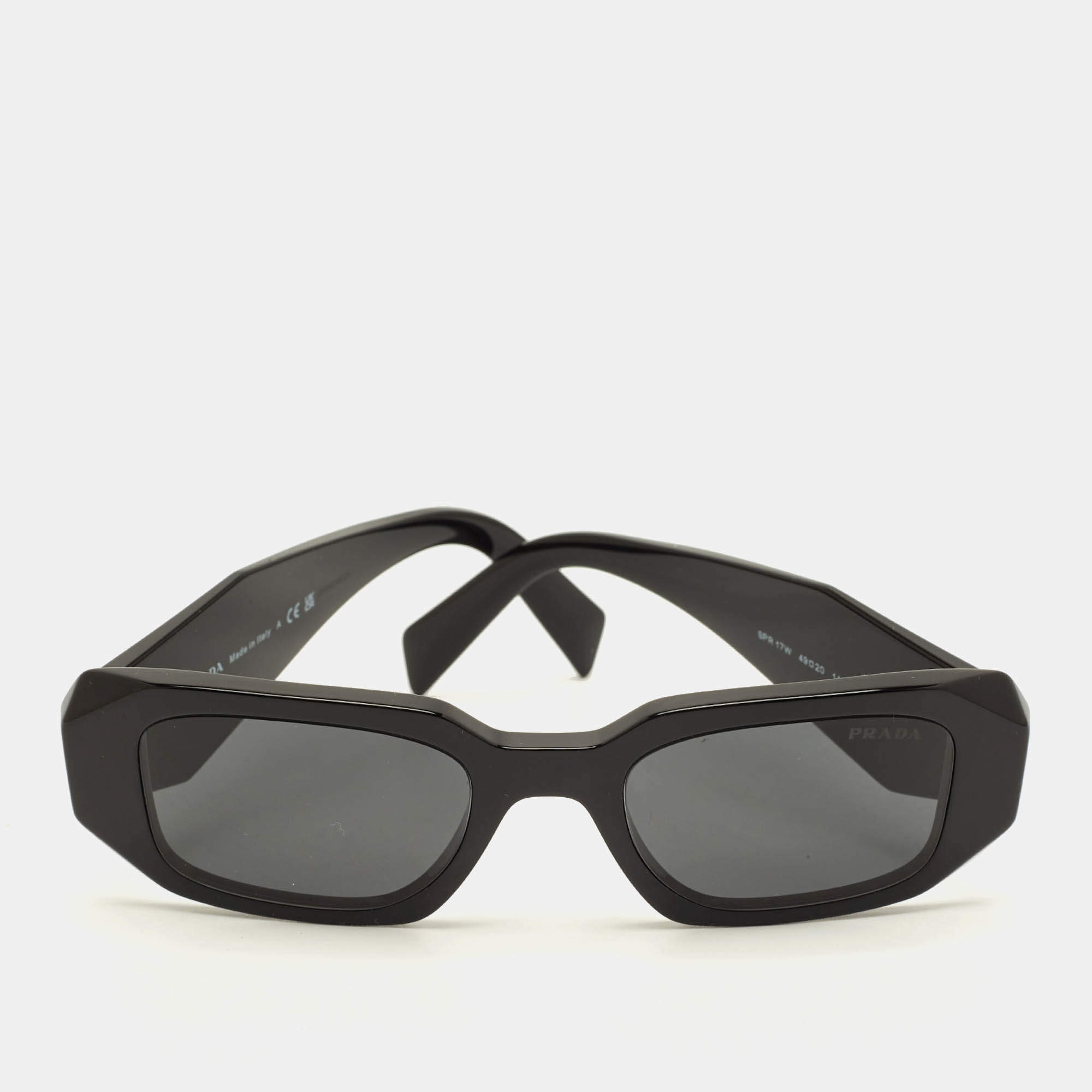 Pre Owned Prada Black SPR 17W Symbole Rectangle Sunglasses