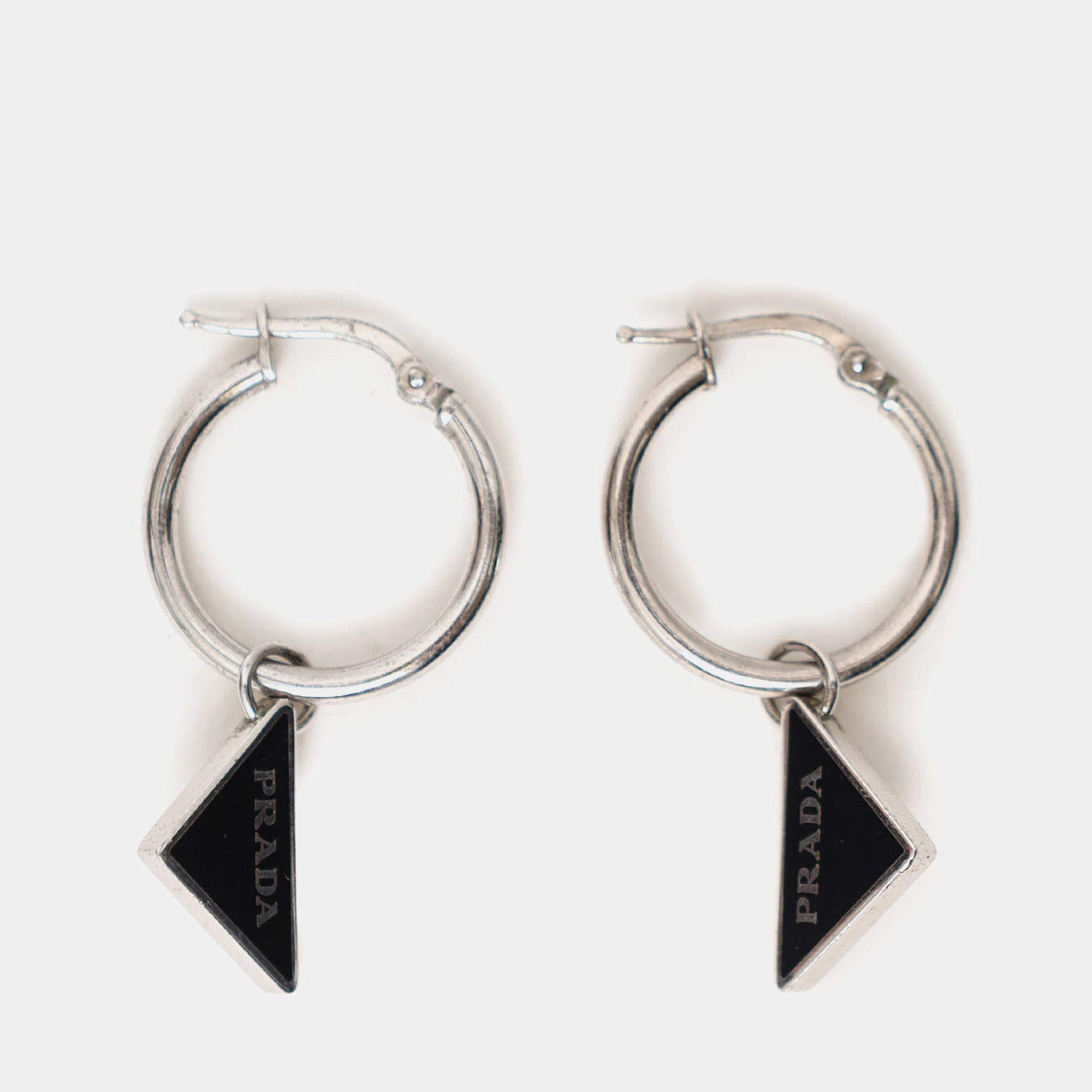 Pre Owned Prada Sterling Silver Symbol Drop Earrings