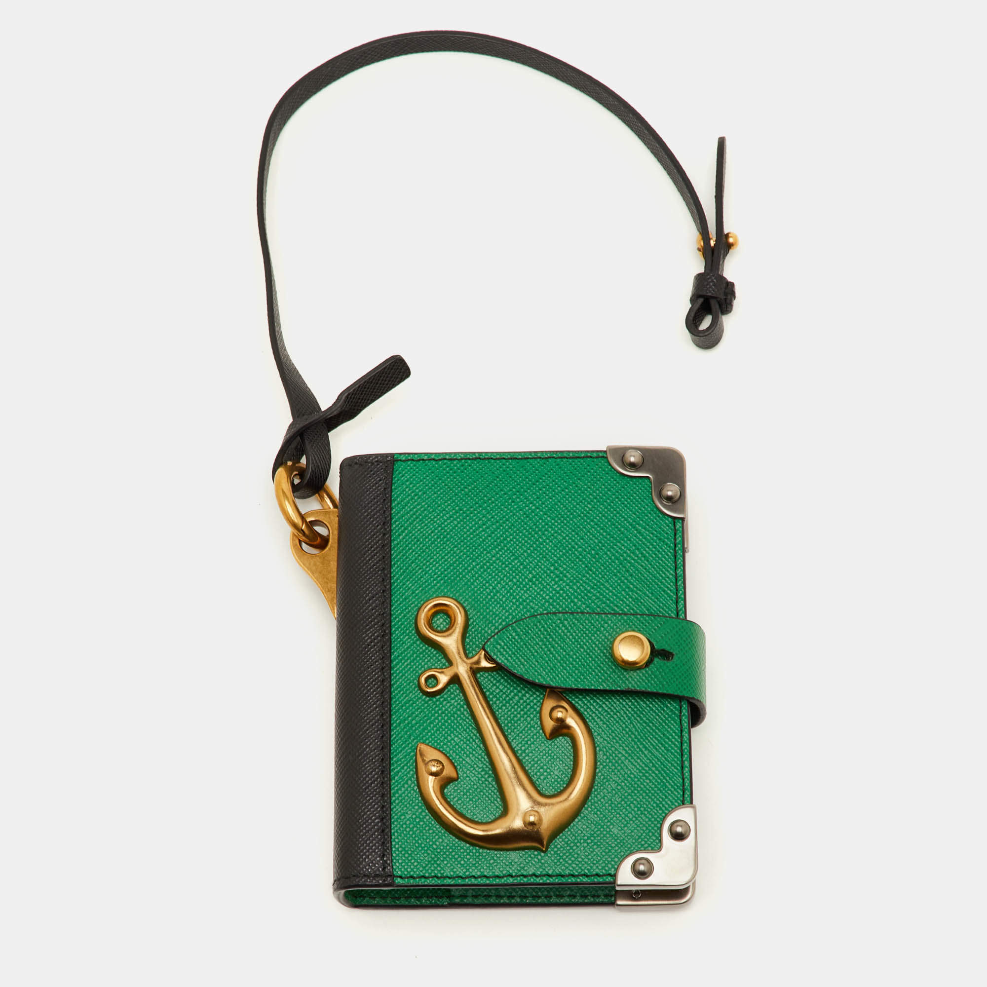 Pre Owned Prada Notebook Green/Black Saffiano Leather Bag Charm