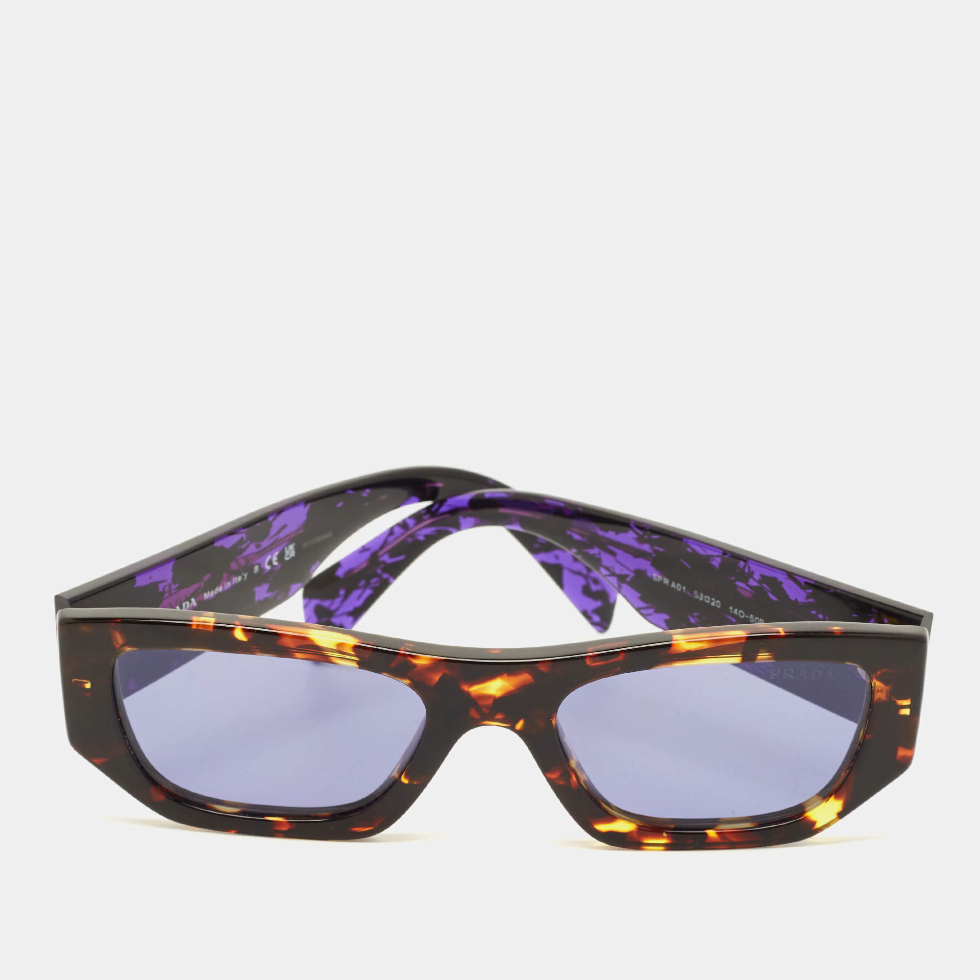 مملوكة مسبقًا Prada Tortoise Brown/Purple SPR A01 Rectangle Sunglasses