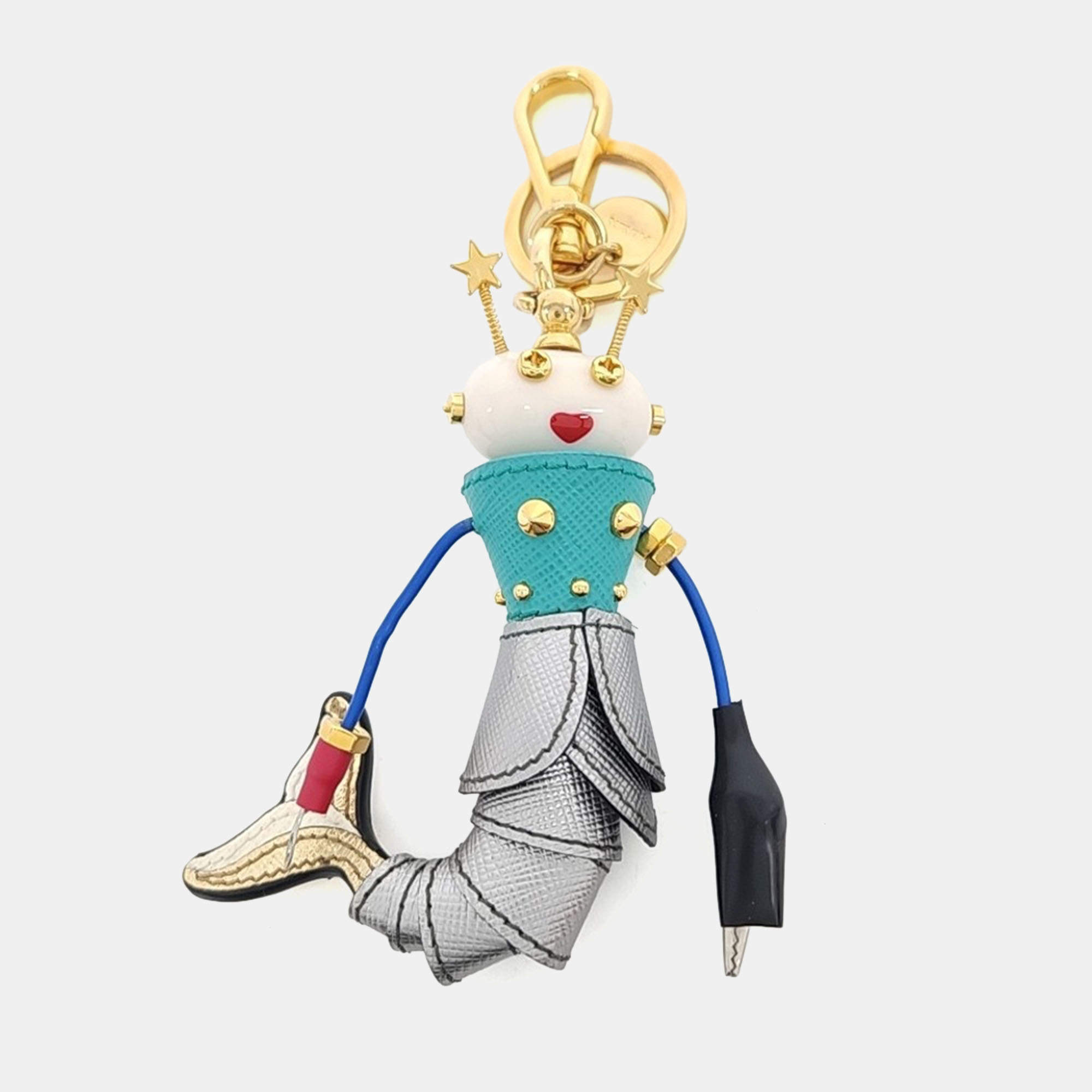 Pre Owned Prada Multicolor Leather, Resin Robot Backpack Keychain