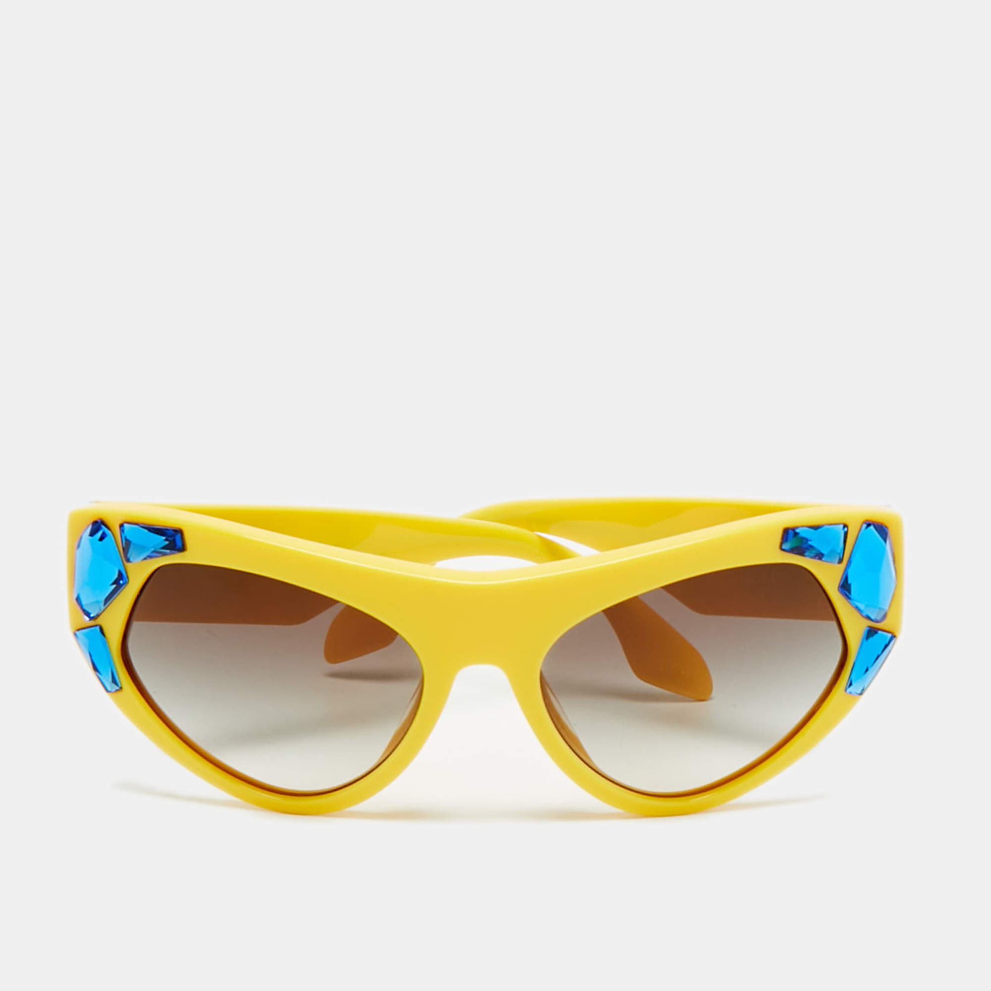 Pre Owned Prada Yellow/Grey Gradient SPR 21Q Crystal Embellished Cat Eye Sunglasses