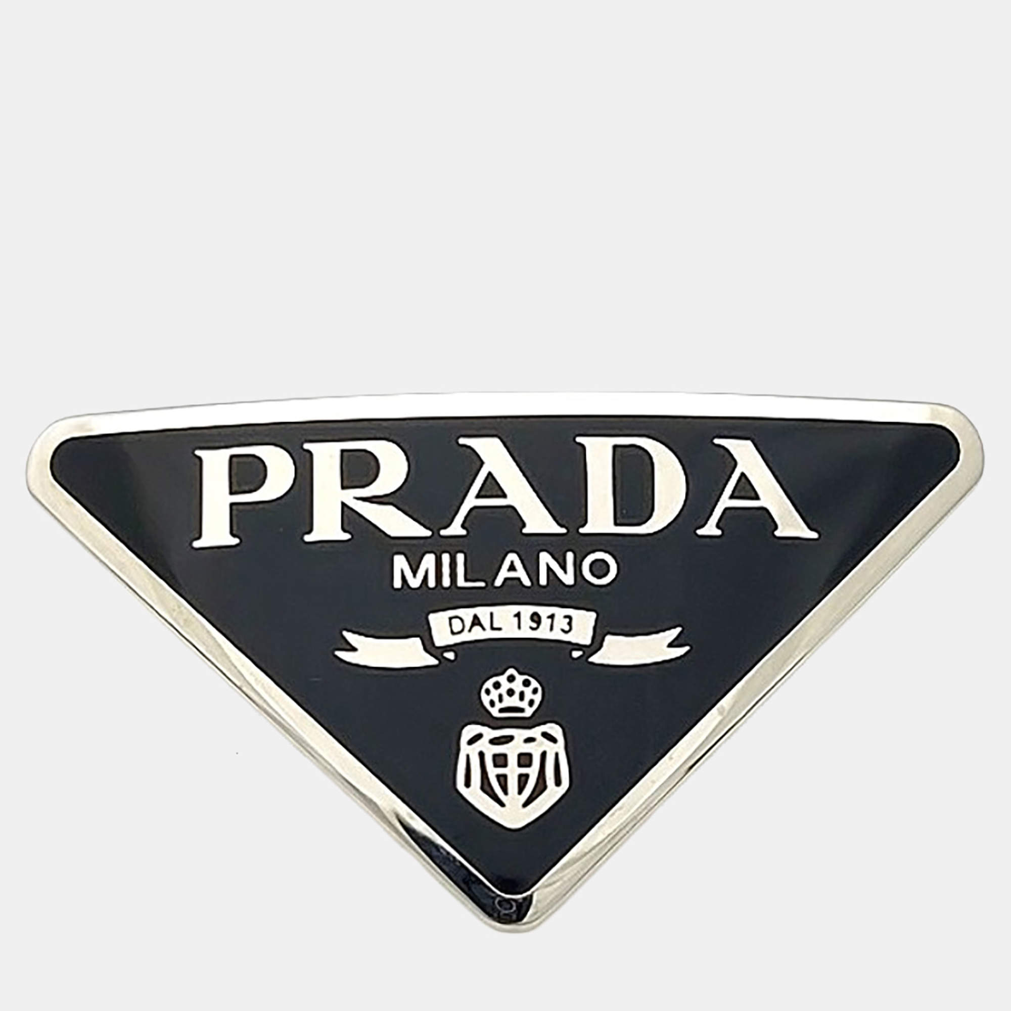 مملوكة مسبقًا Prada Black Silver Triangle Logo Hairpin