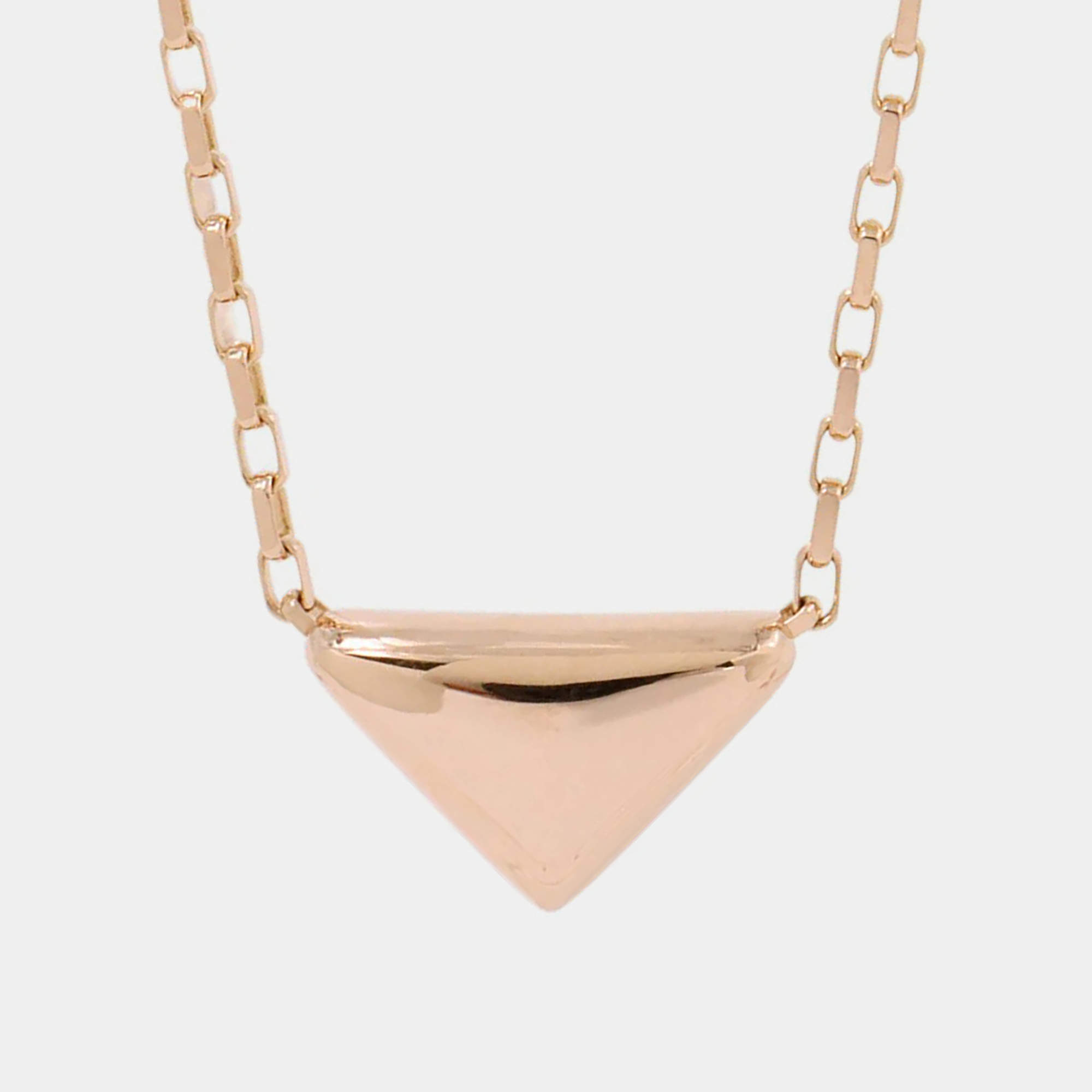Pre Owned Prada Mini Triangle Pendant Necklace 18K Pink Gold