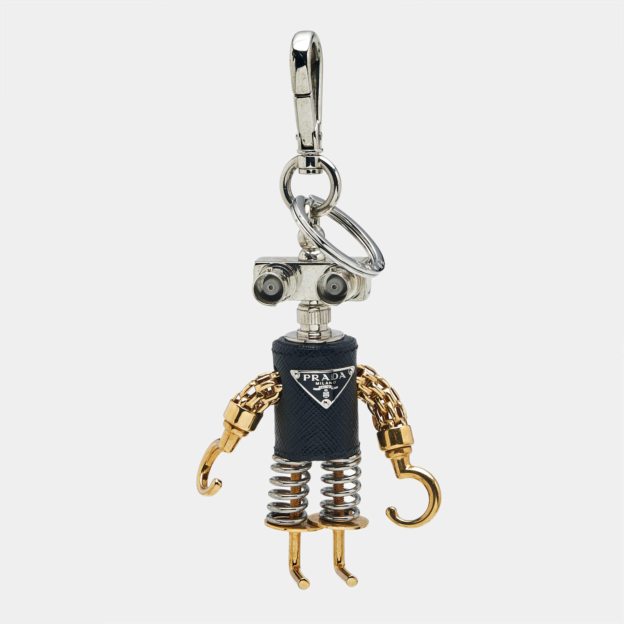 Pre Owned Prada Enamel Leather Plastic Two Tone Metal Bag Charm