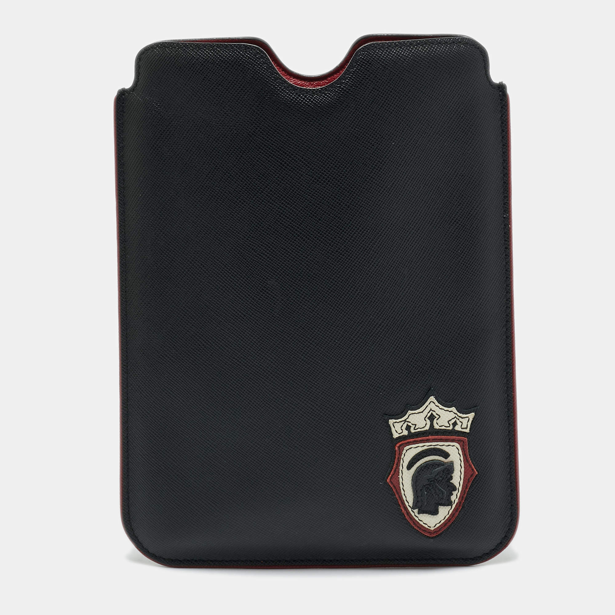 Pre Owned Prada iPad Case Black/Red Saffiano Leather 