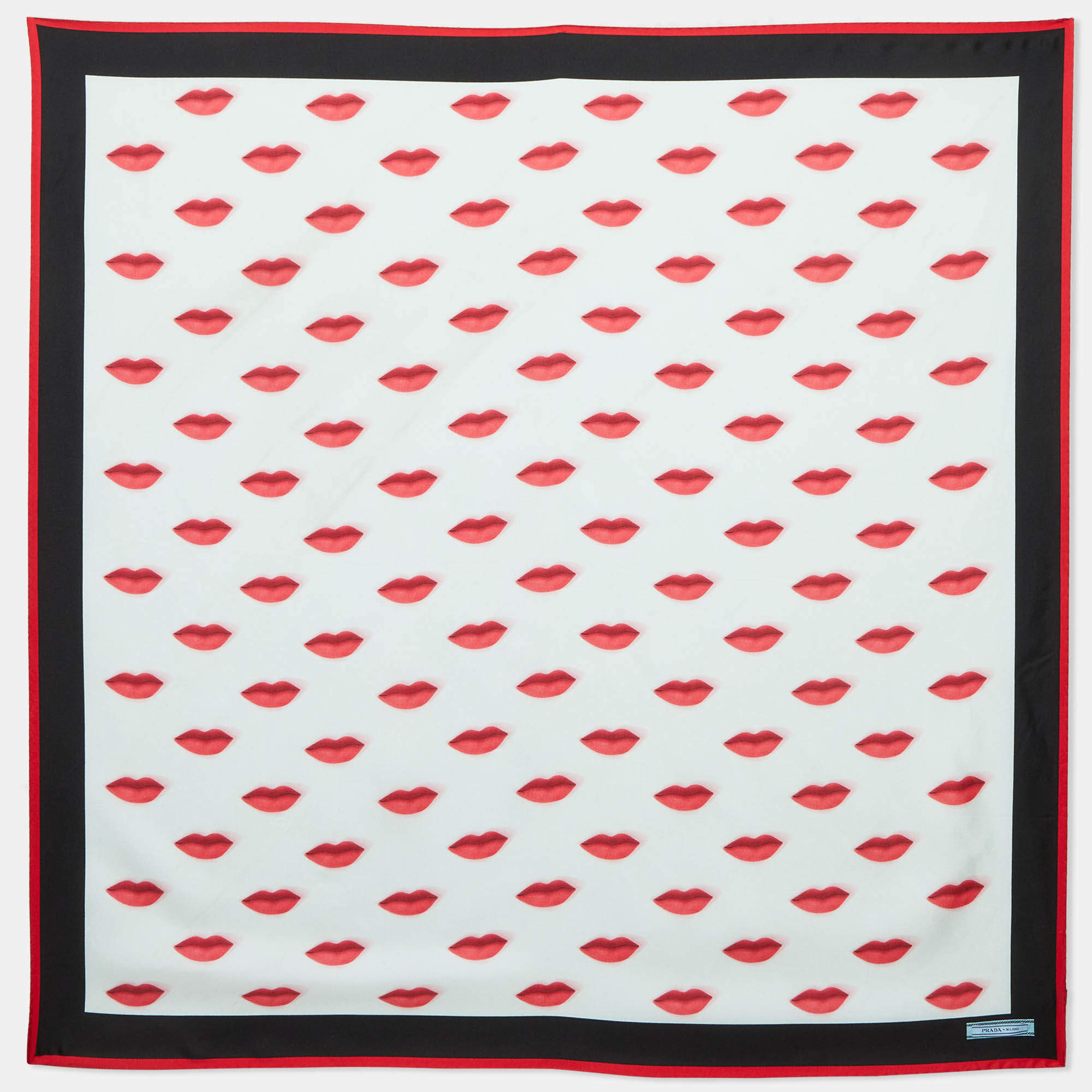 Pre Owned Prada Tri Color Lips Printed Silk Square Scarf