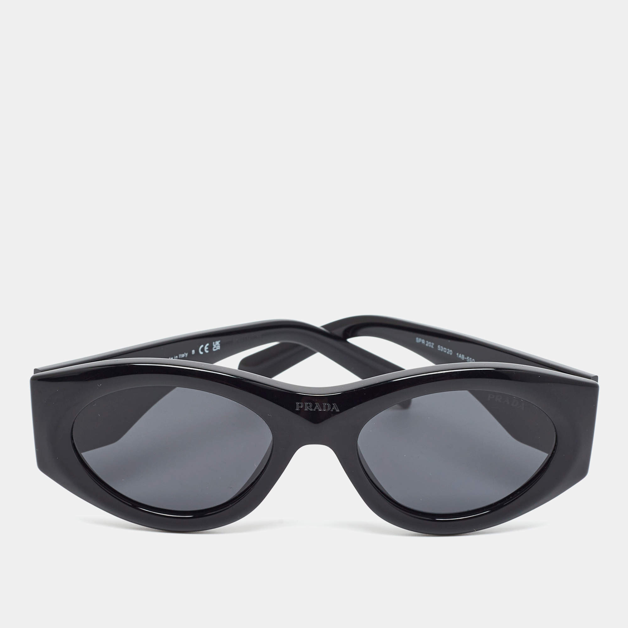 Pre Owned Prada Black SPR 20Z Symbole Frame Oval Sunglasses