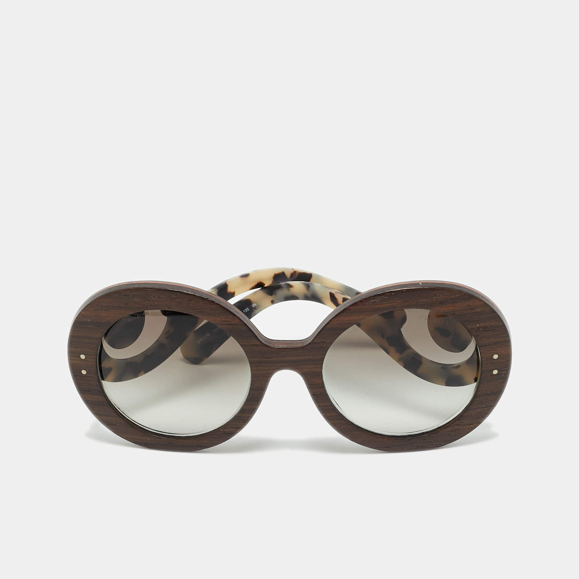 مملوكة مسبقًا Prada Brown Gradient SPR 27R Wooden Baroque Round Sunglasses