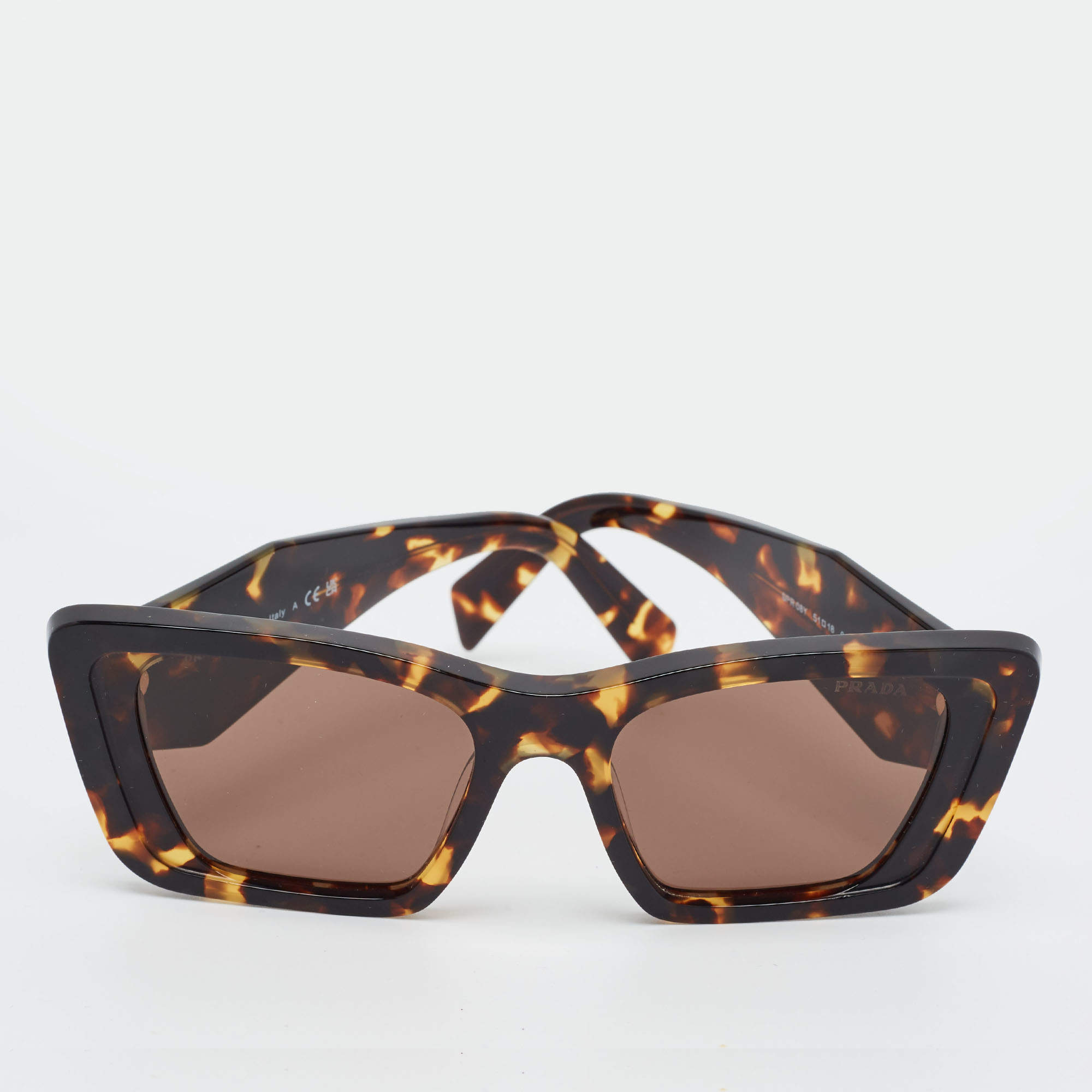 Pre Owned Prada Tortoise Brown SPR 08Y Symbole Frame Cat Eye Sunglasses