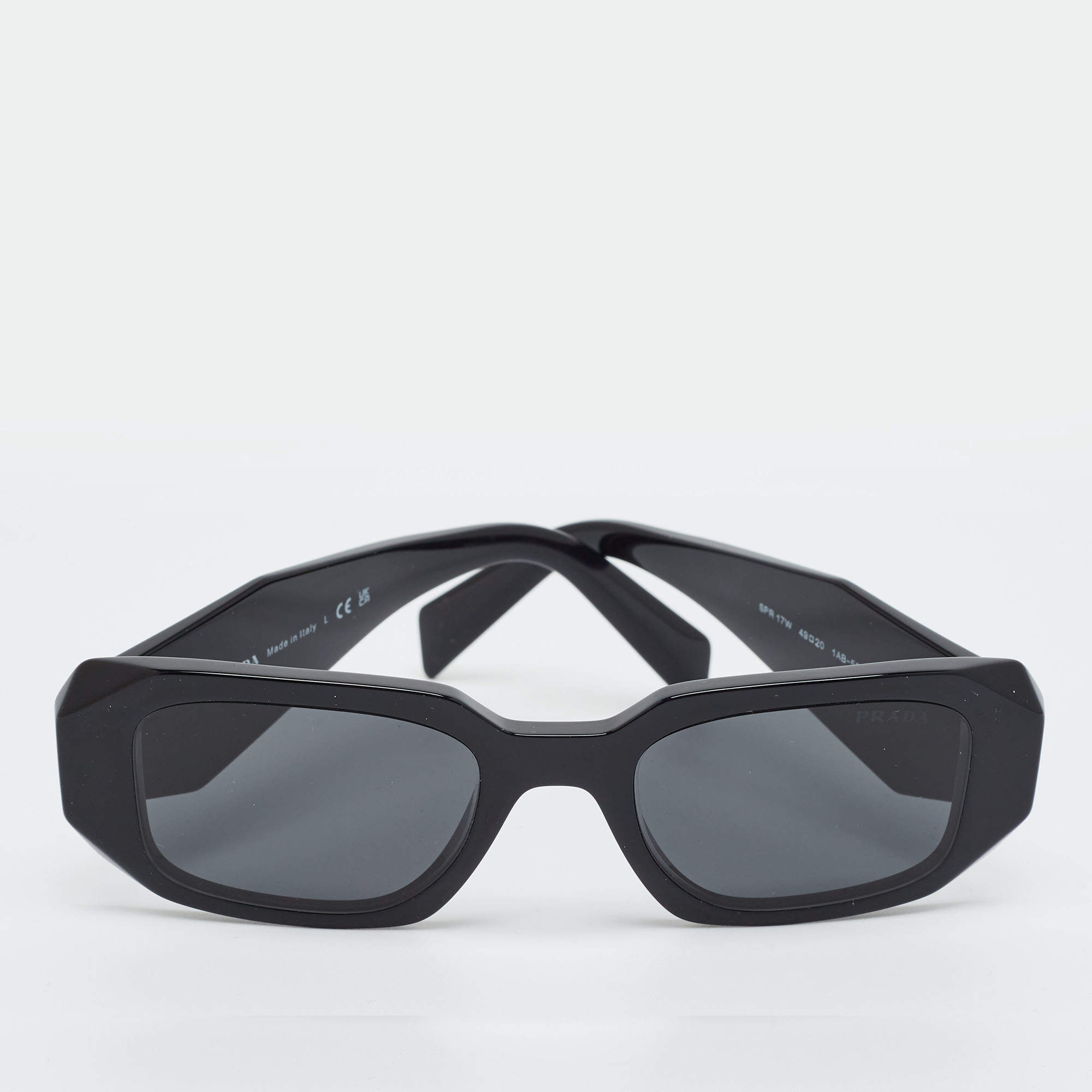 Pre Owned Prada Black Symbole SPR 17W Rectangle Sunglasses