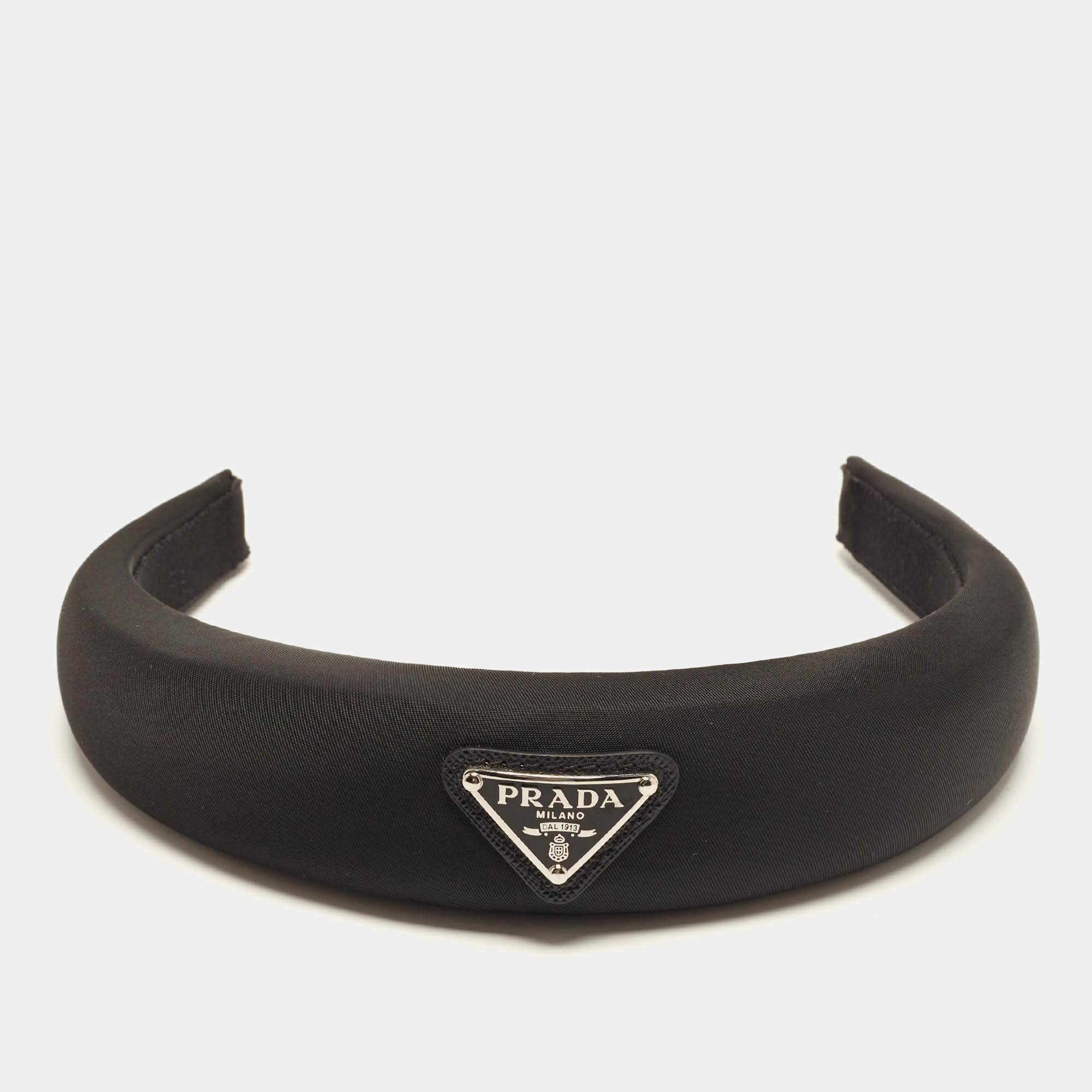 Pre Owned Prada Black Triangle Logo Re-Nylon Wide Headband 